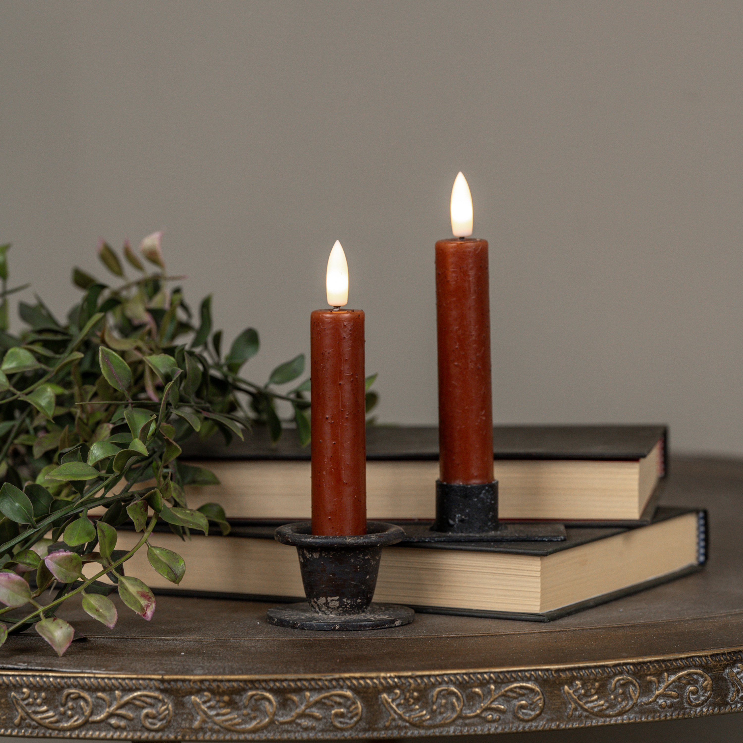 SET/ 2 - 5.75" 3D FLAME BRONZE TAPER CANDLE