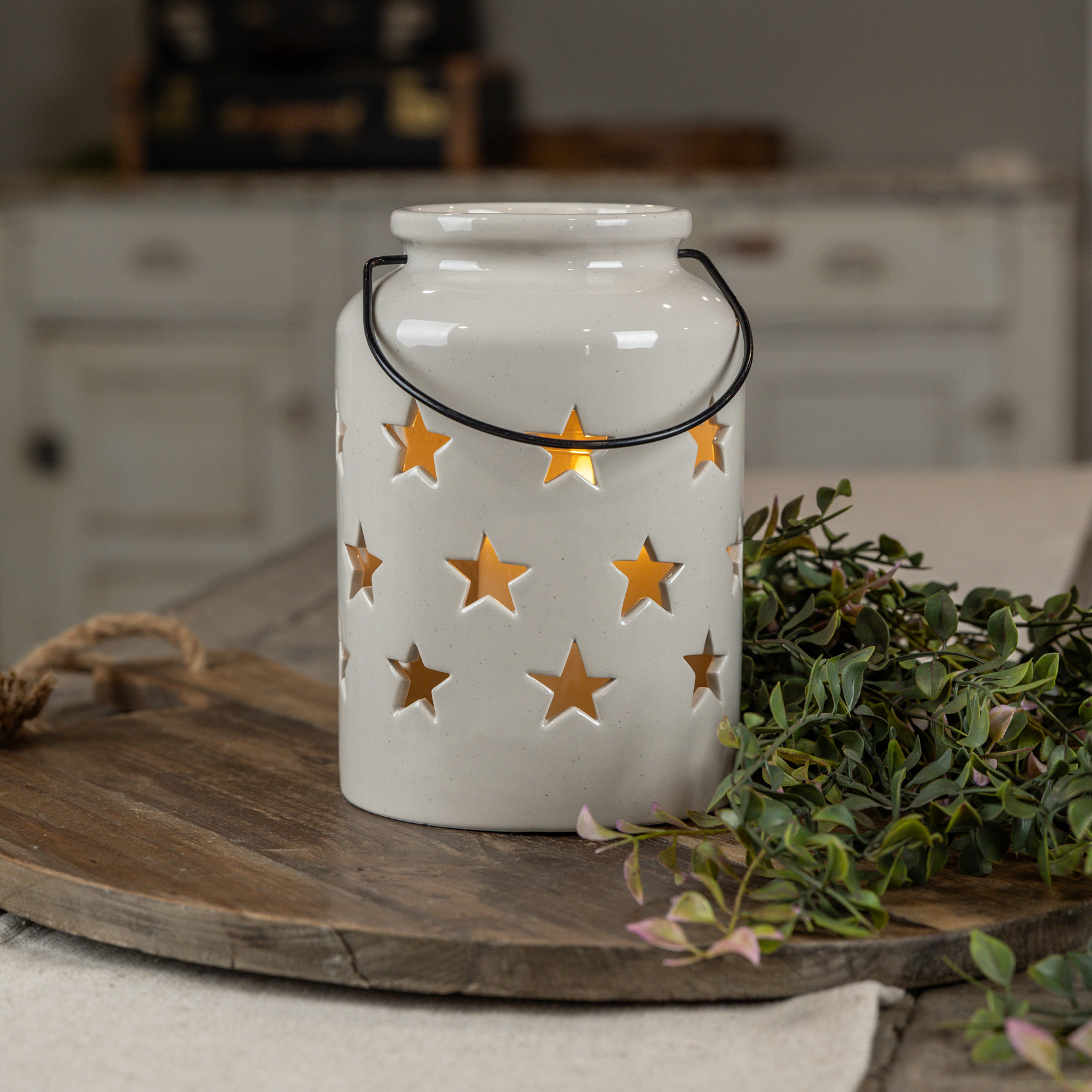STAR CUT OUT CERAMIC LANTERN