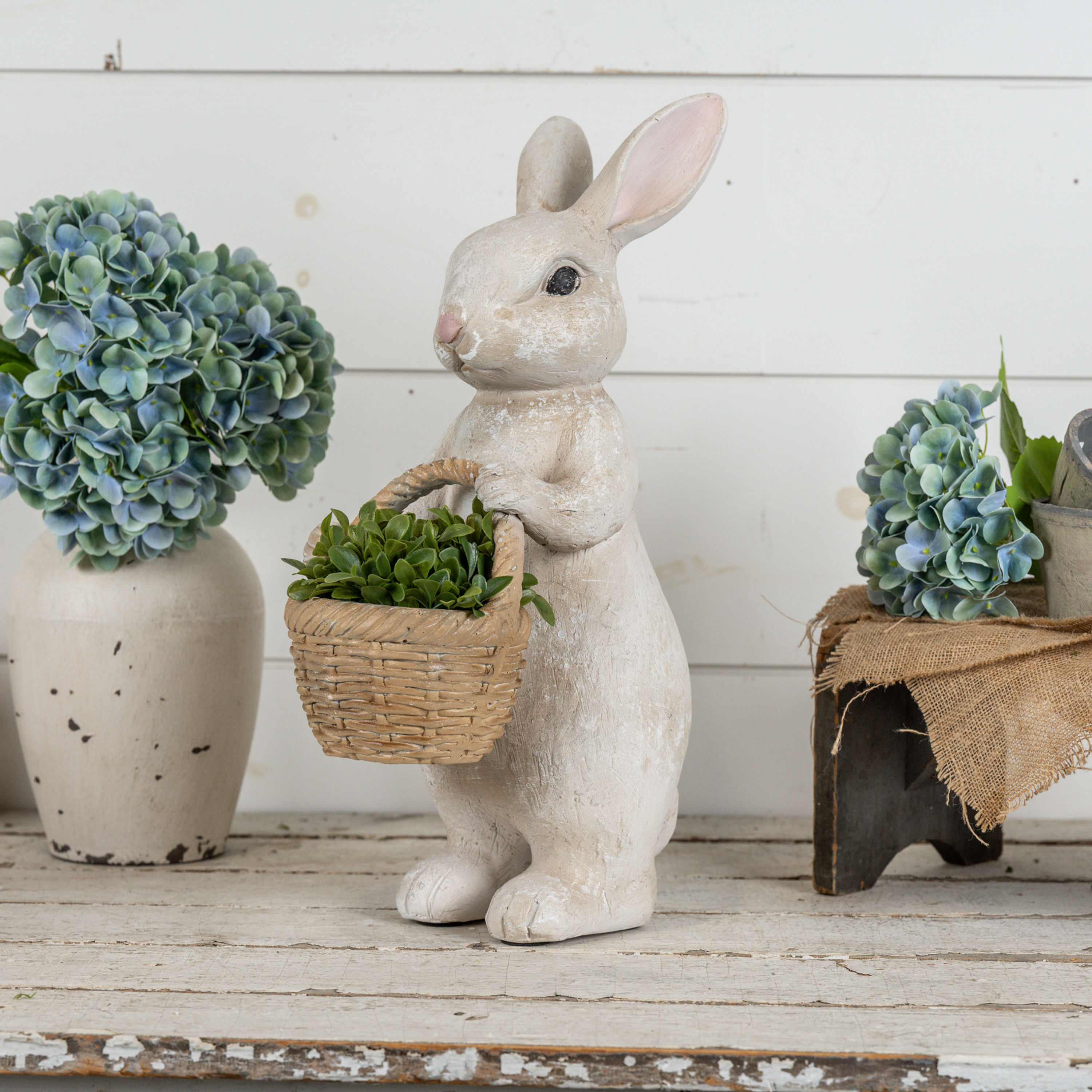 26" TEXTURED BUNNY W/ GREEN BASKET