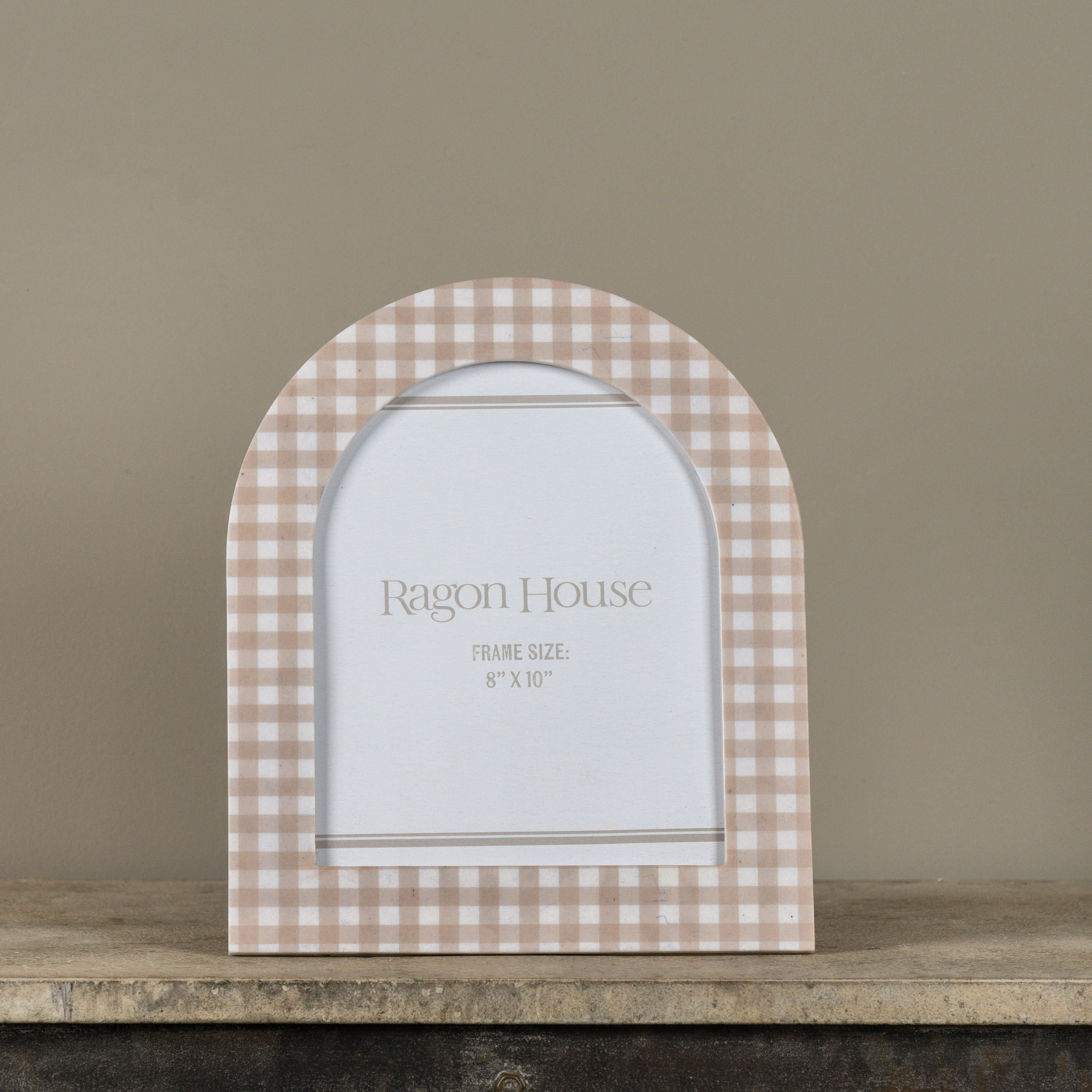 8" X 10" ARCHED BEIGE GINGHAM PHOTO FRAME