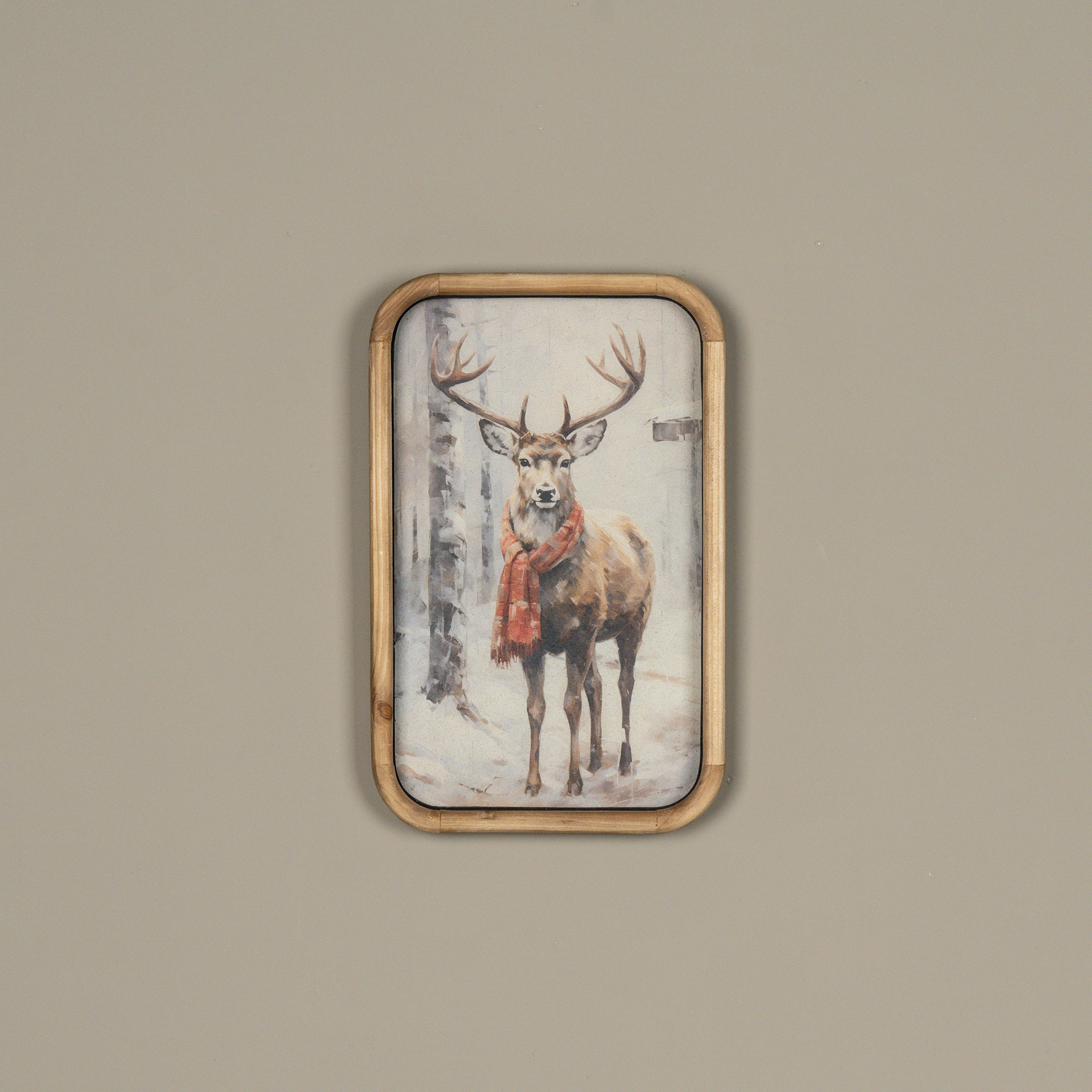 14" BUNDLED UP DEER FRAMED PRINT
