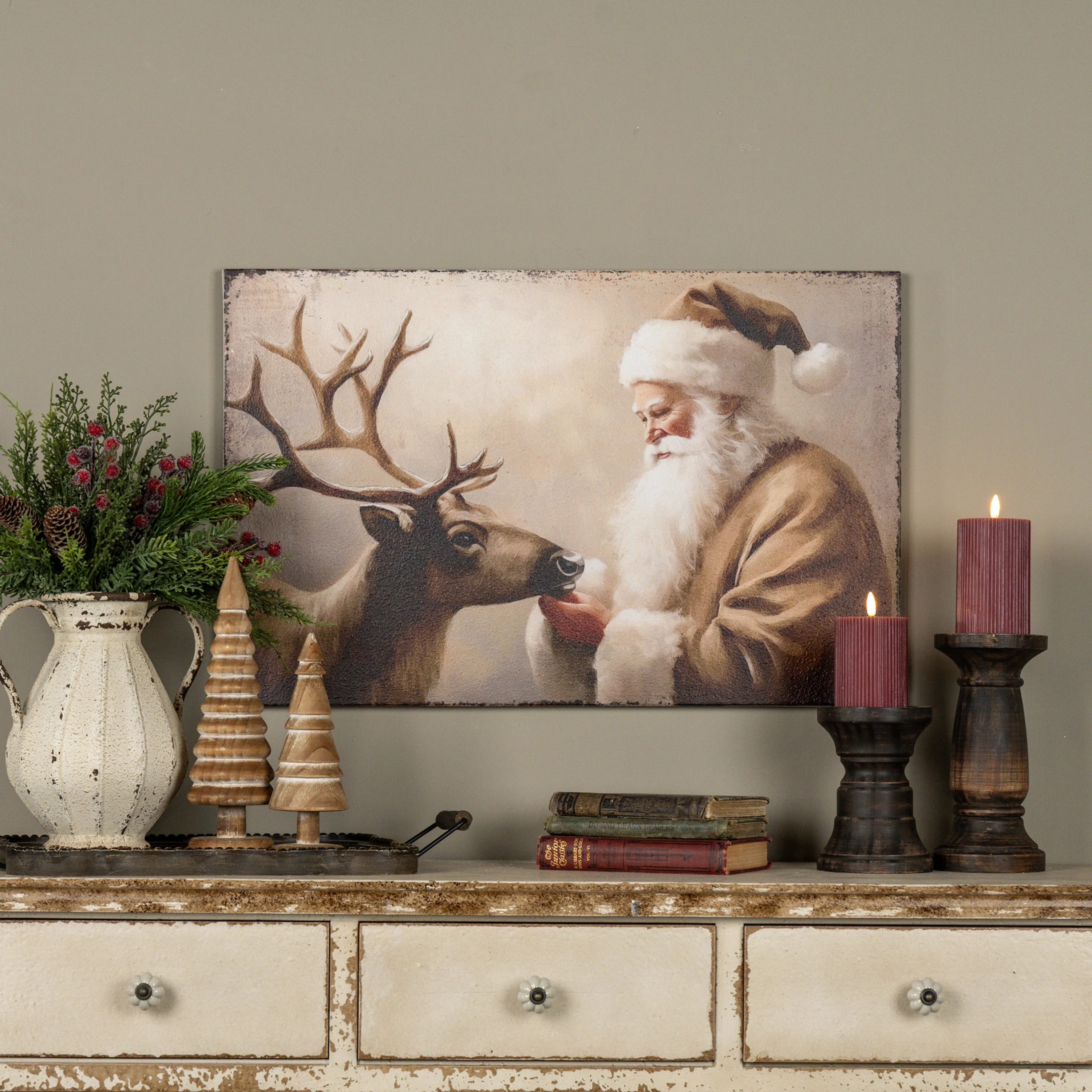 28" X 18" SANTA & DEER PRINT