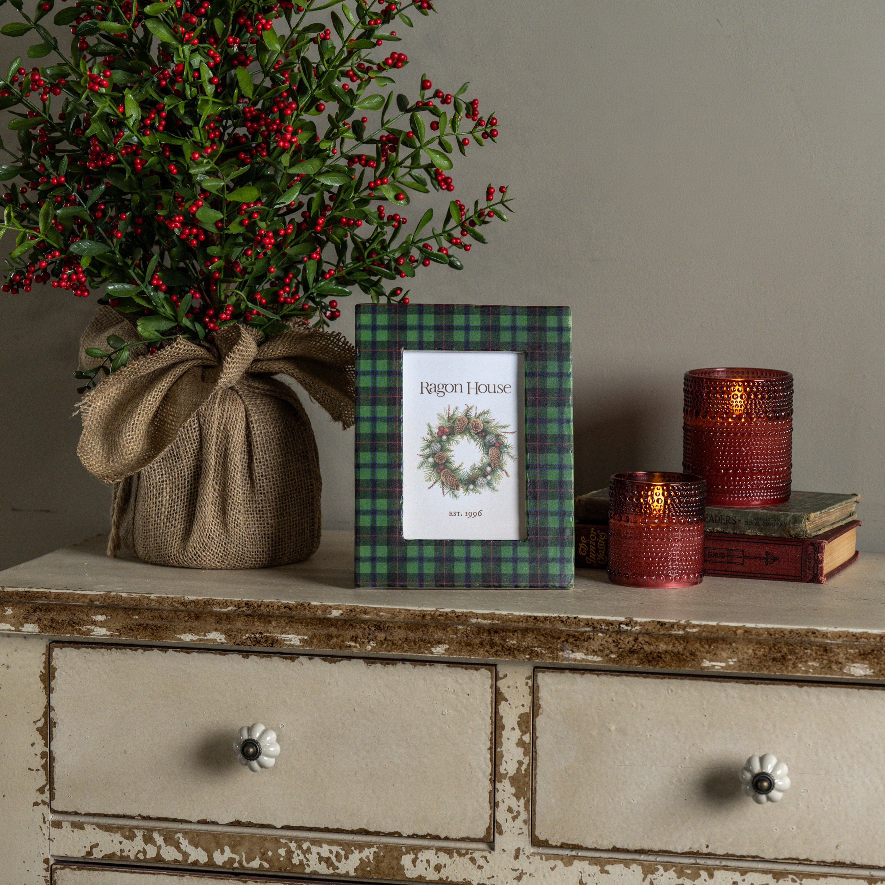 4" X 6" GREEN PLAID PHOTO FRAME