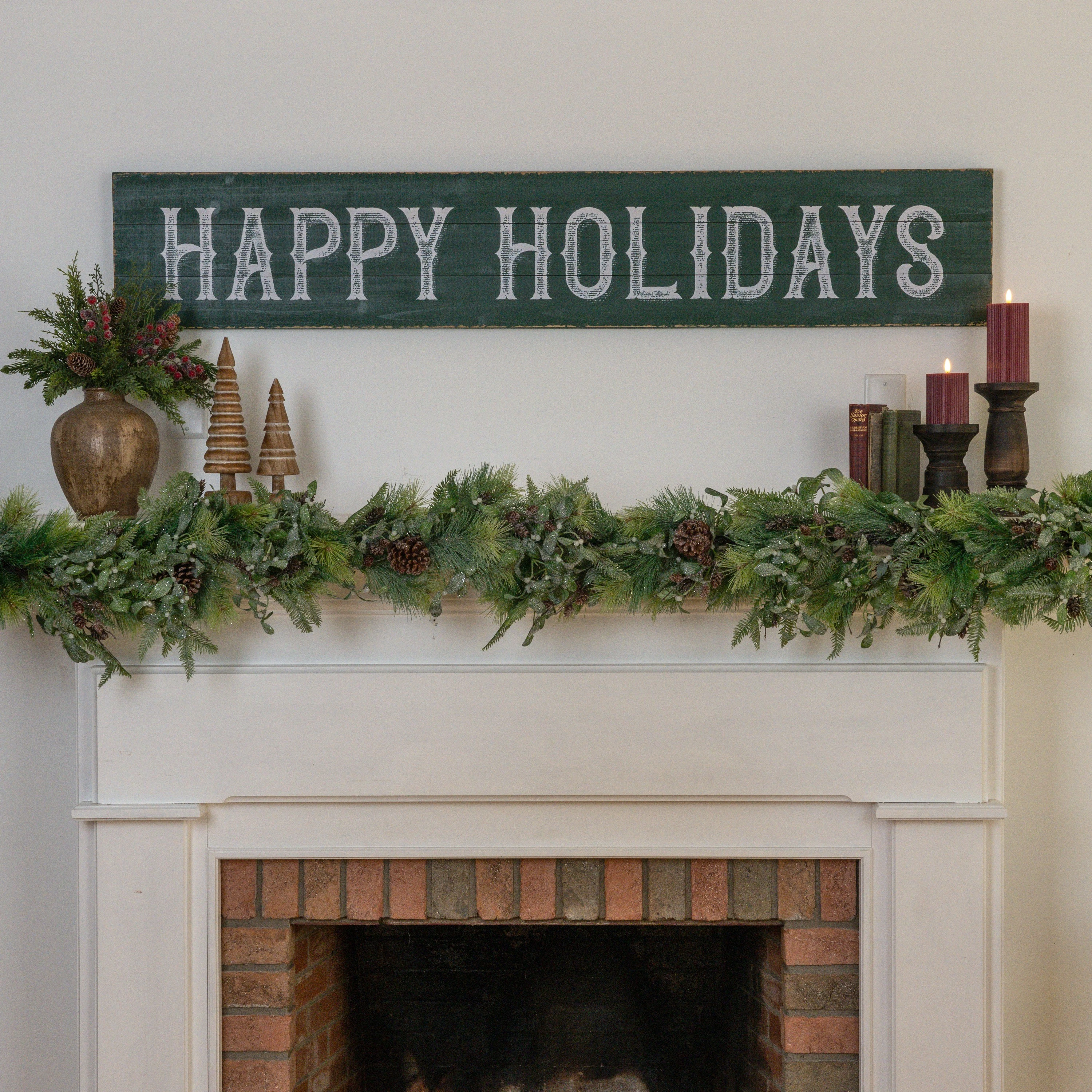 63.5" HORIZONTAL GREEN HAPPY HOLIDAYS SIGN