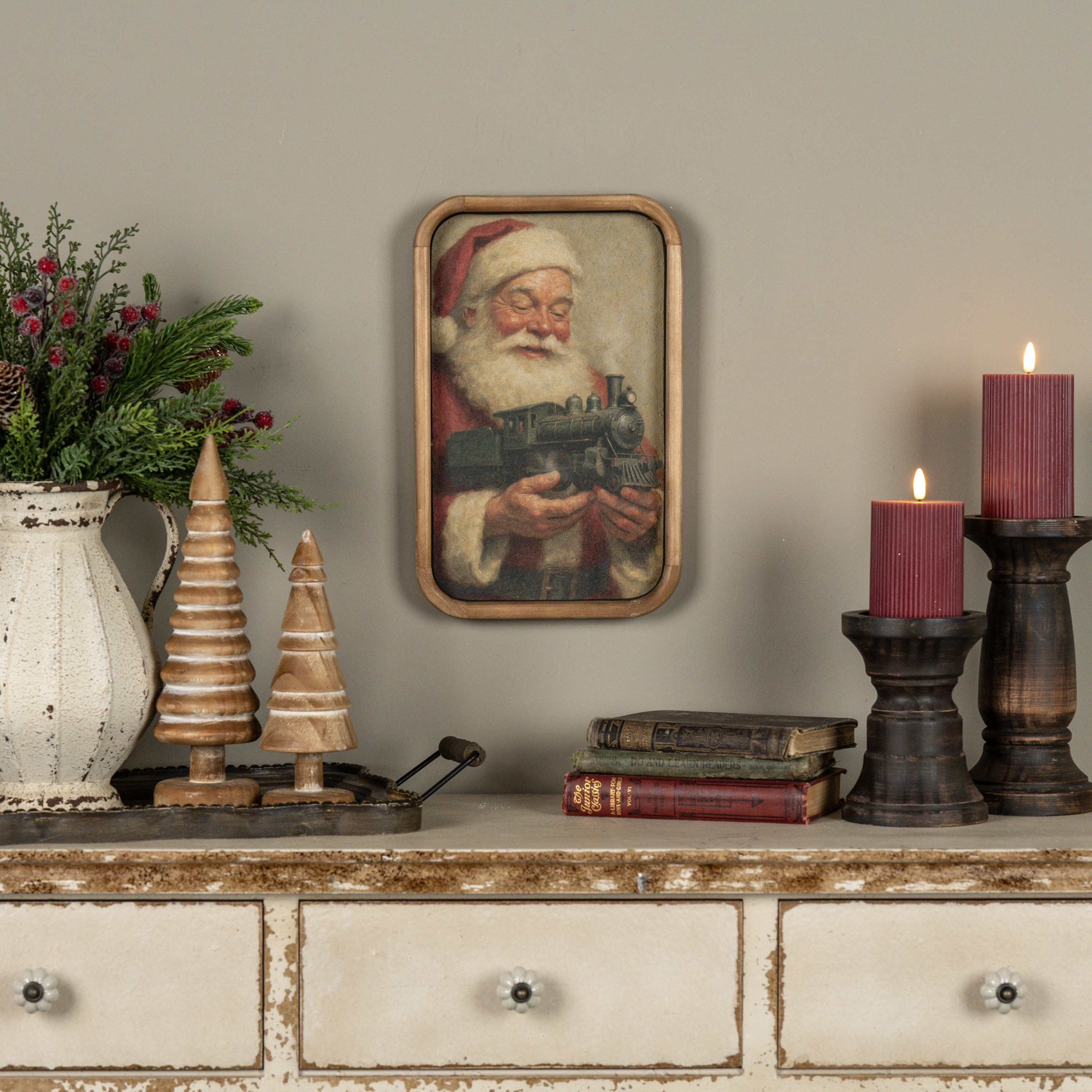 14" LOCOMOTIVE SANTA FRAMED PRINT