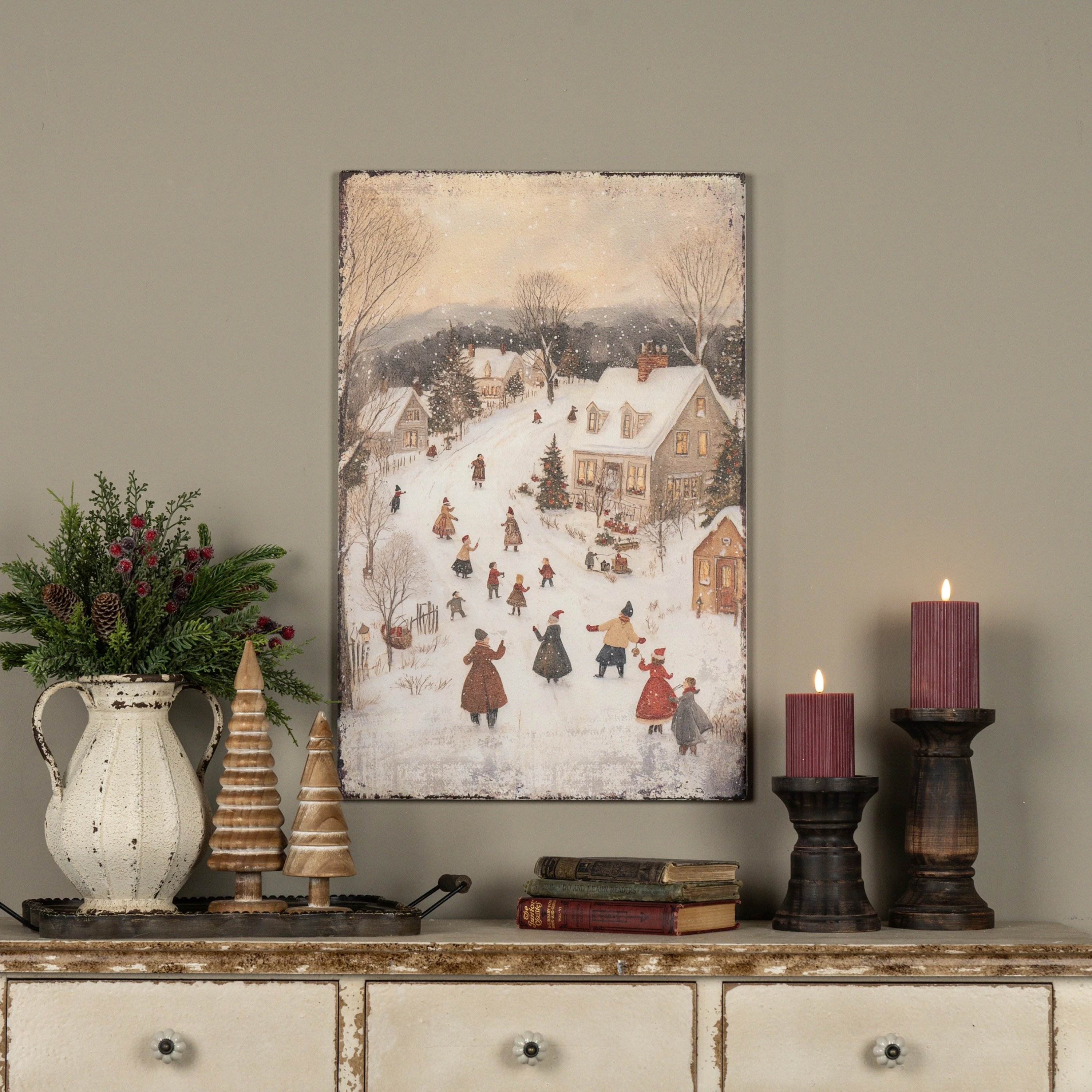 28" SNOW DAY VILLAGE PRINT