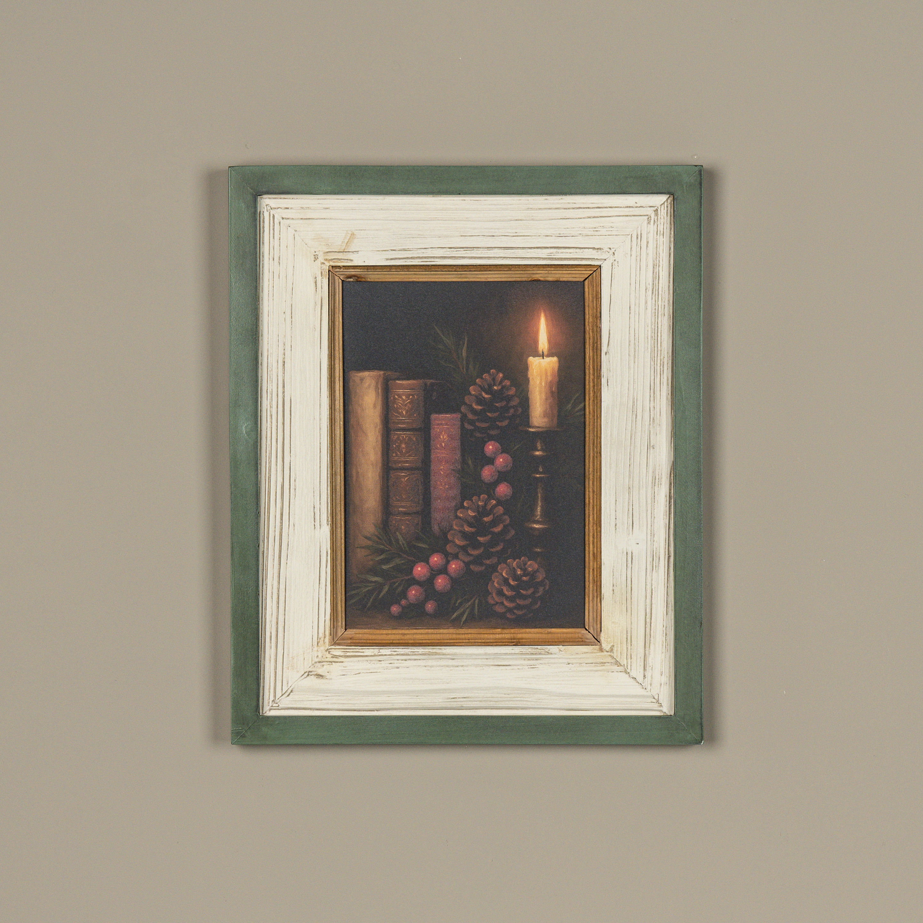 17" CANDLELIT LIBRARY FRAMED SIGN