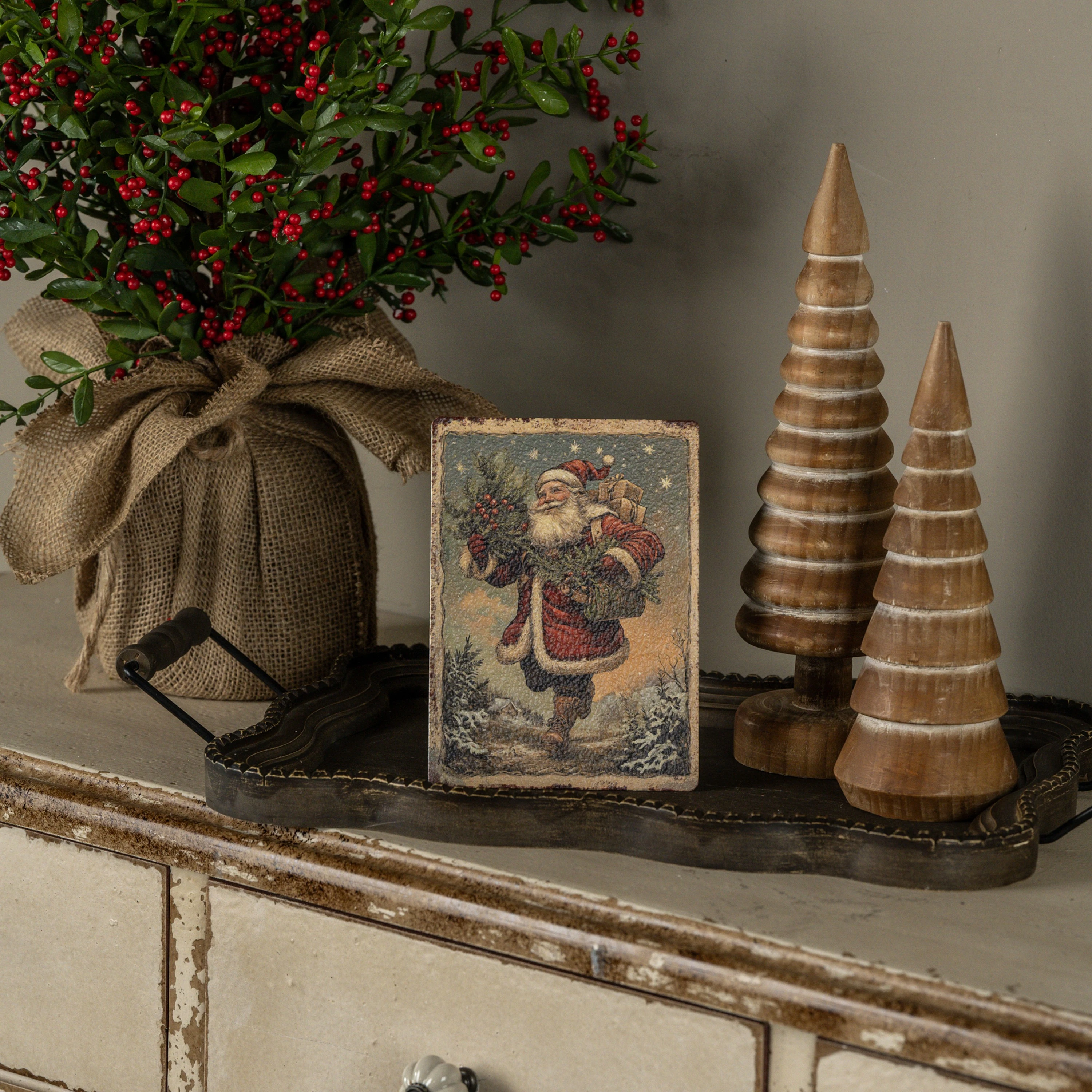 7" VINTAGE SANTA TABLETOP SIGN