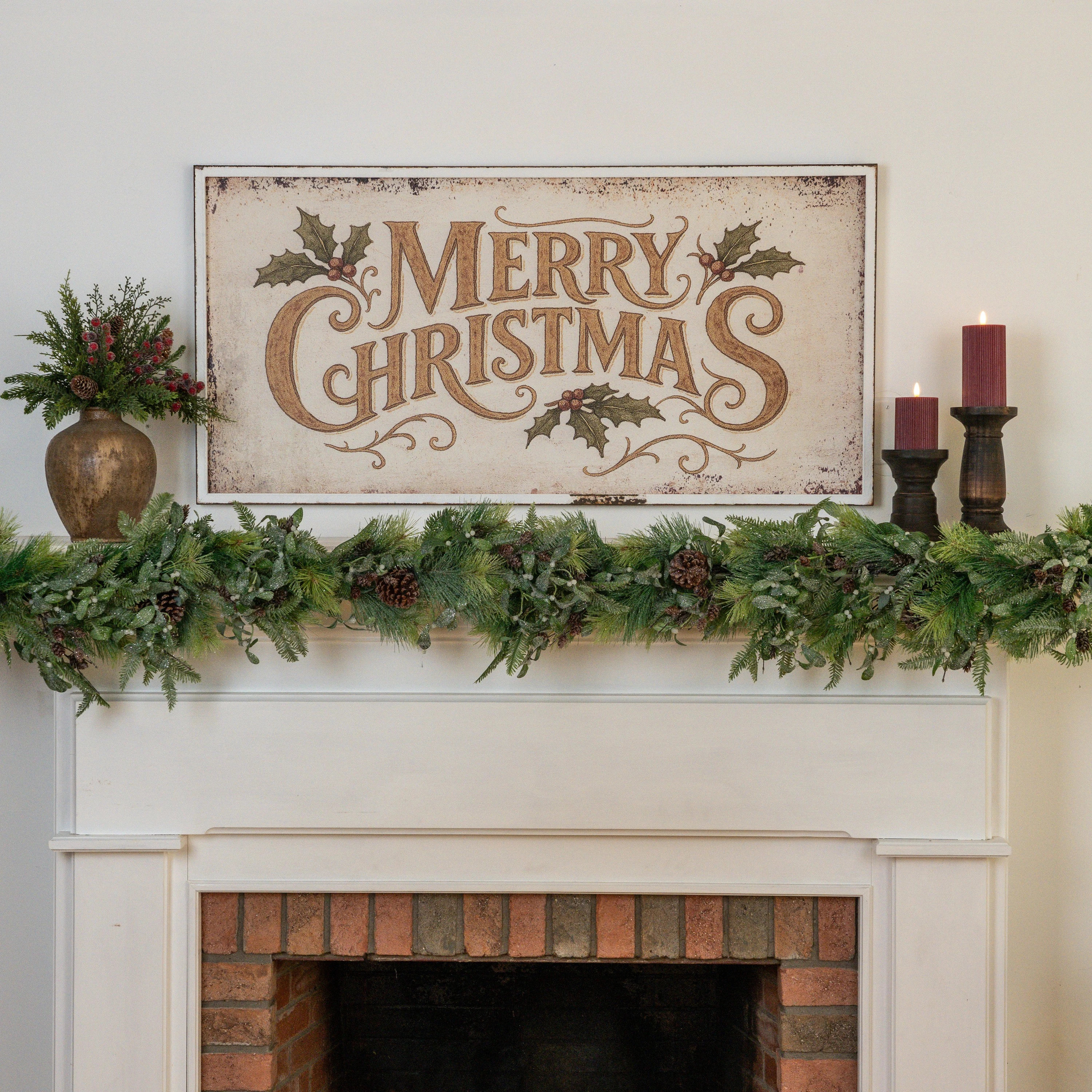 48" FRAMED GOLD & WHITE MERRY CHRISTMAS SIGN