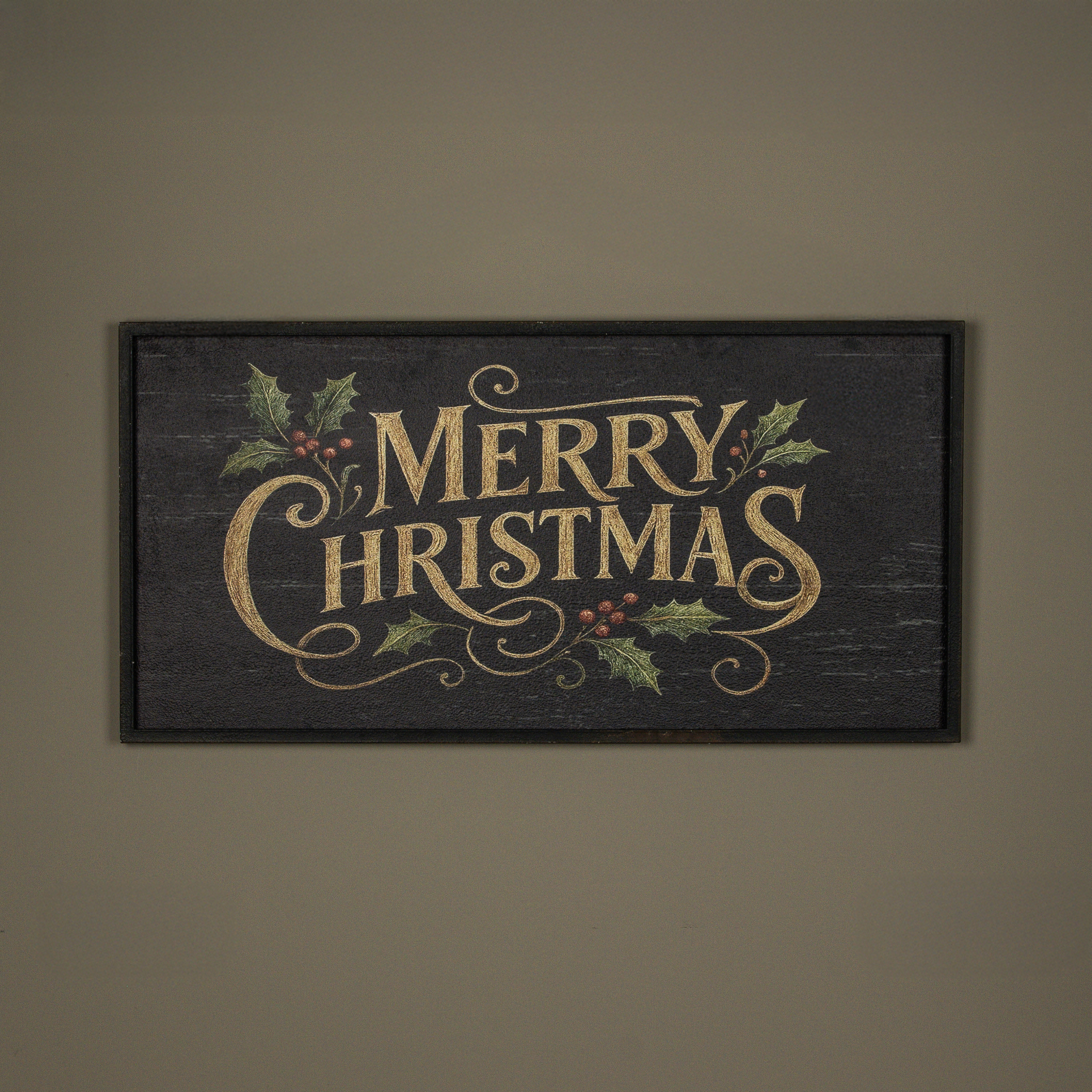 48" FRAMED BLACK & GOLD MERRY CHRISTMAS SIGN