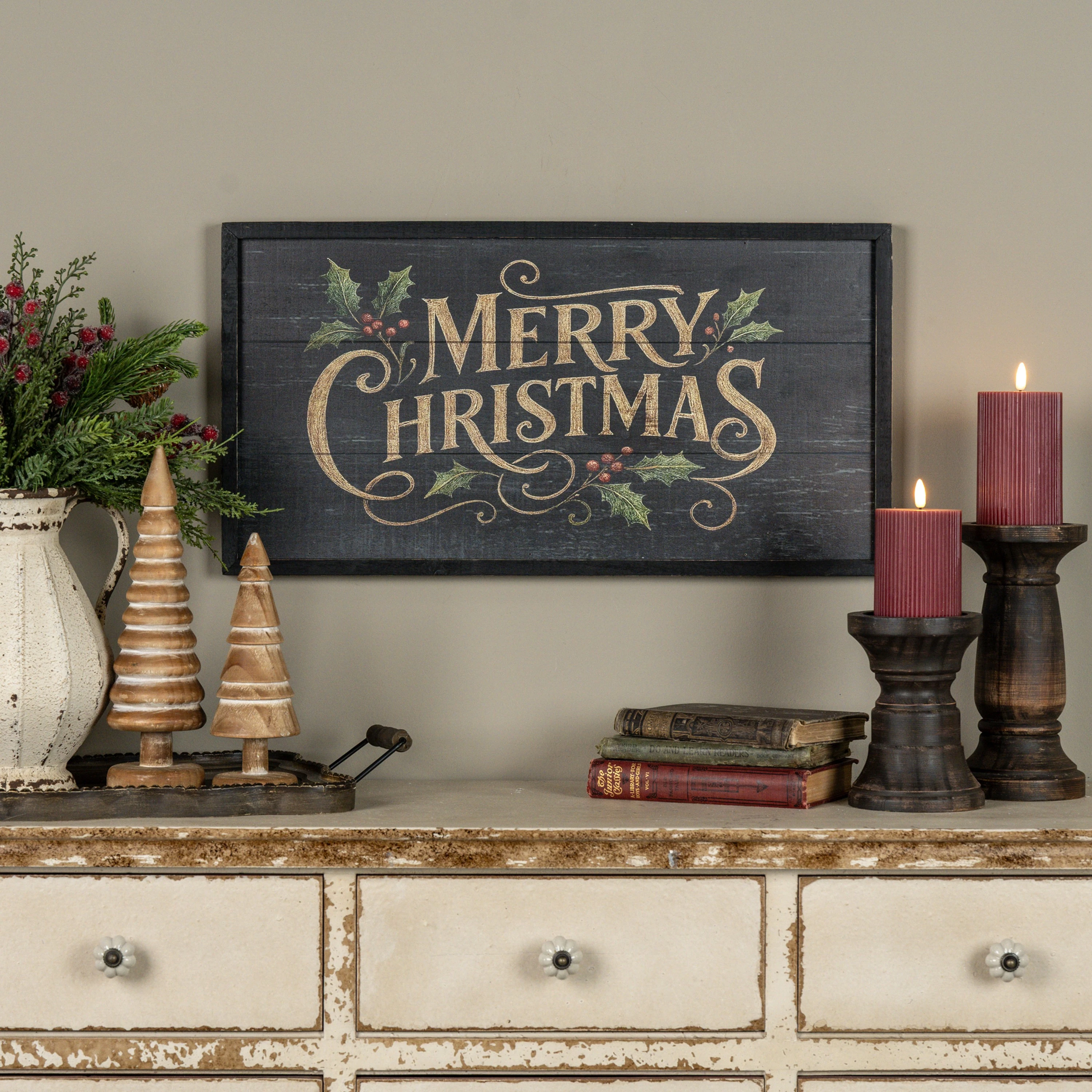 24" FRAMED BLACK & GOLD MERRY CHRISTMAS SIGN