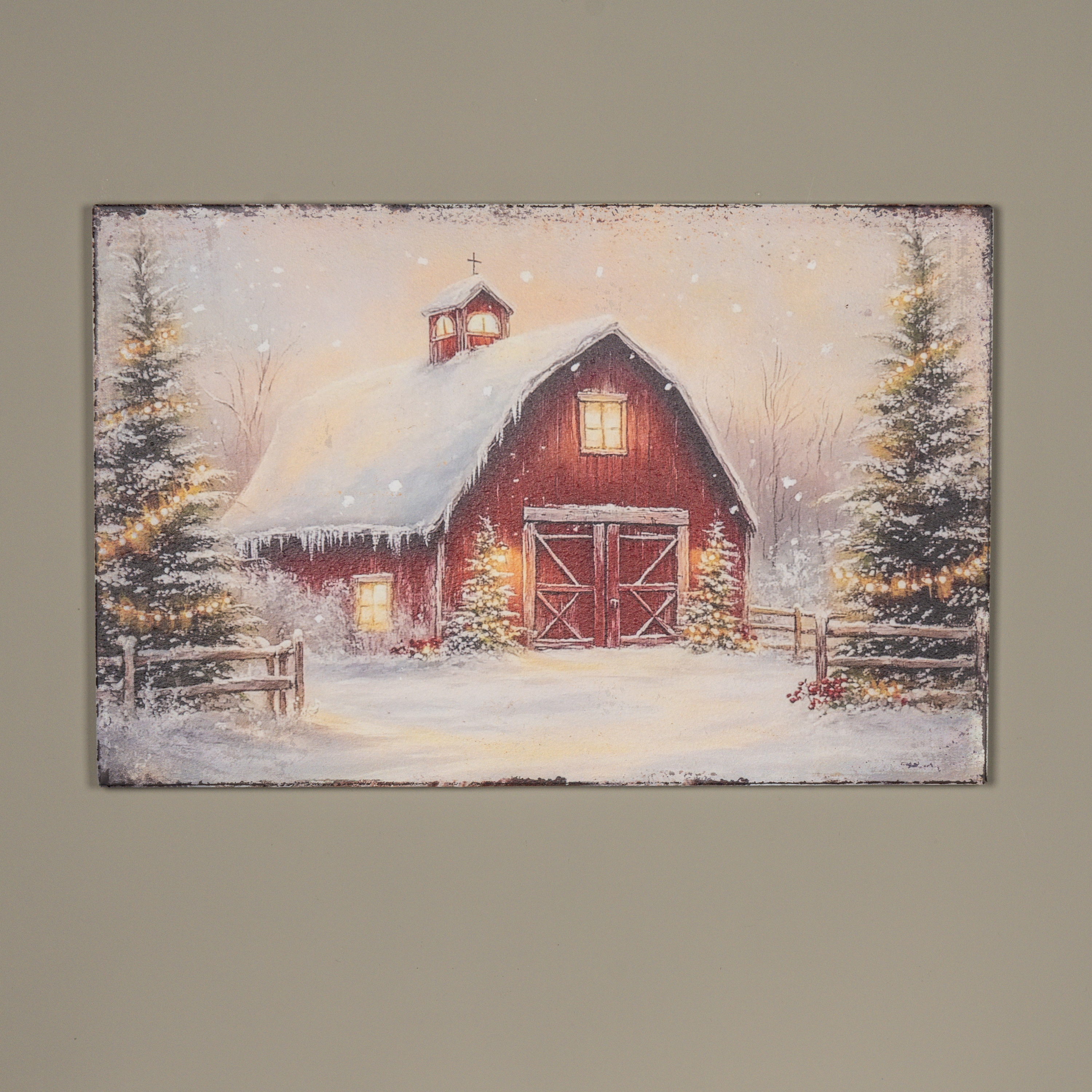 28" SNOWY RED BARN PRINT