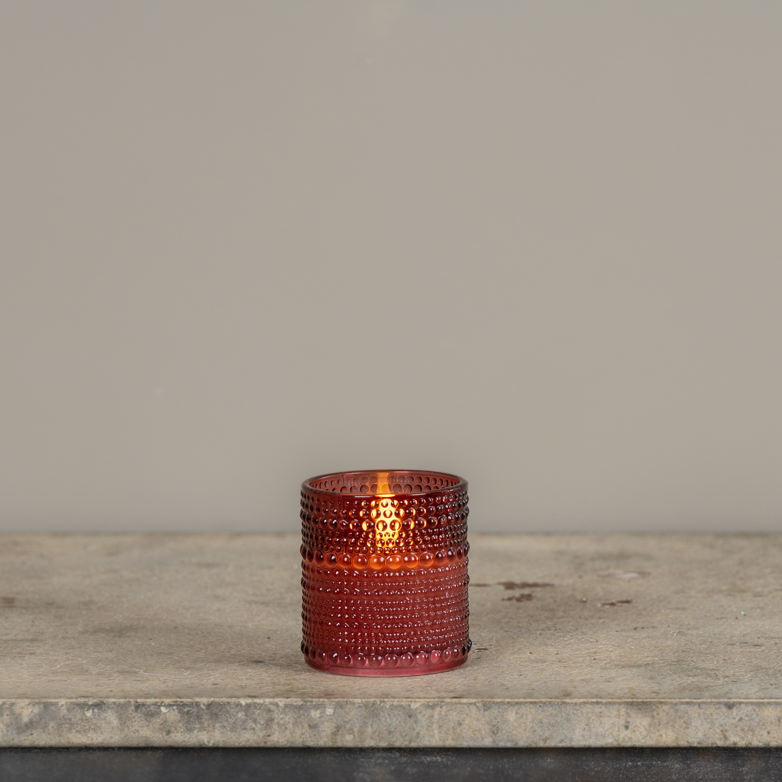 3.25" BURGUNDY DOTTED GLASS 3D FLAME CANDLE
