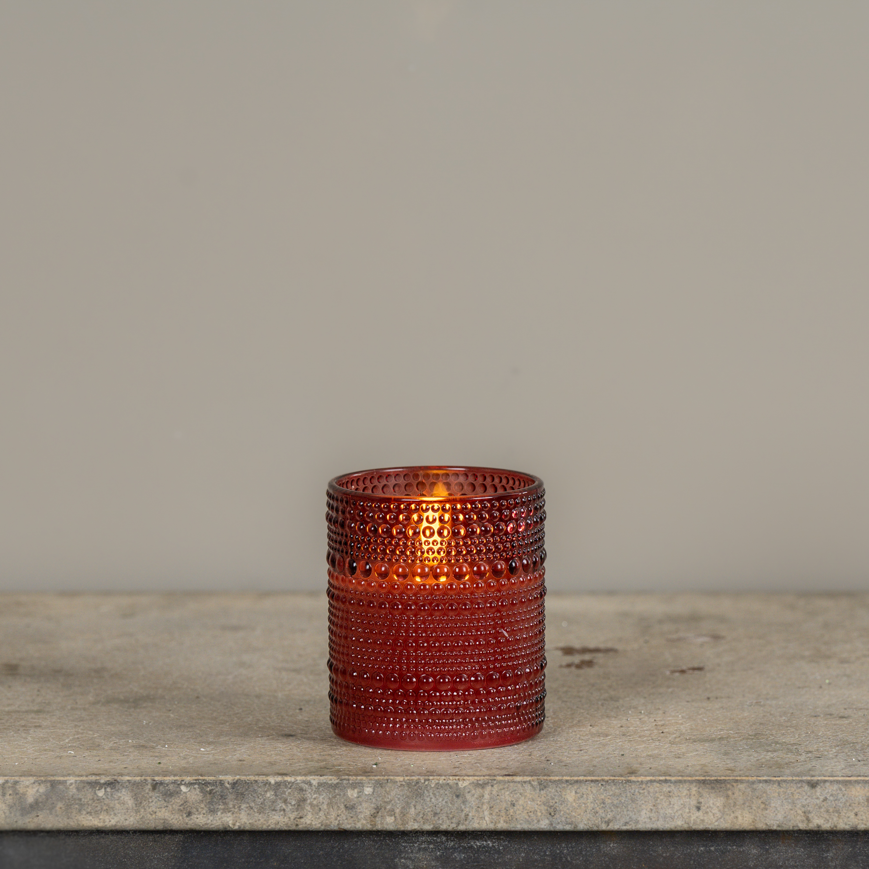 4" BURGUNDY DOTTED GLASS 3D FLAME CANDLE