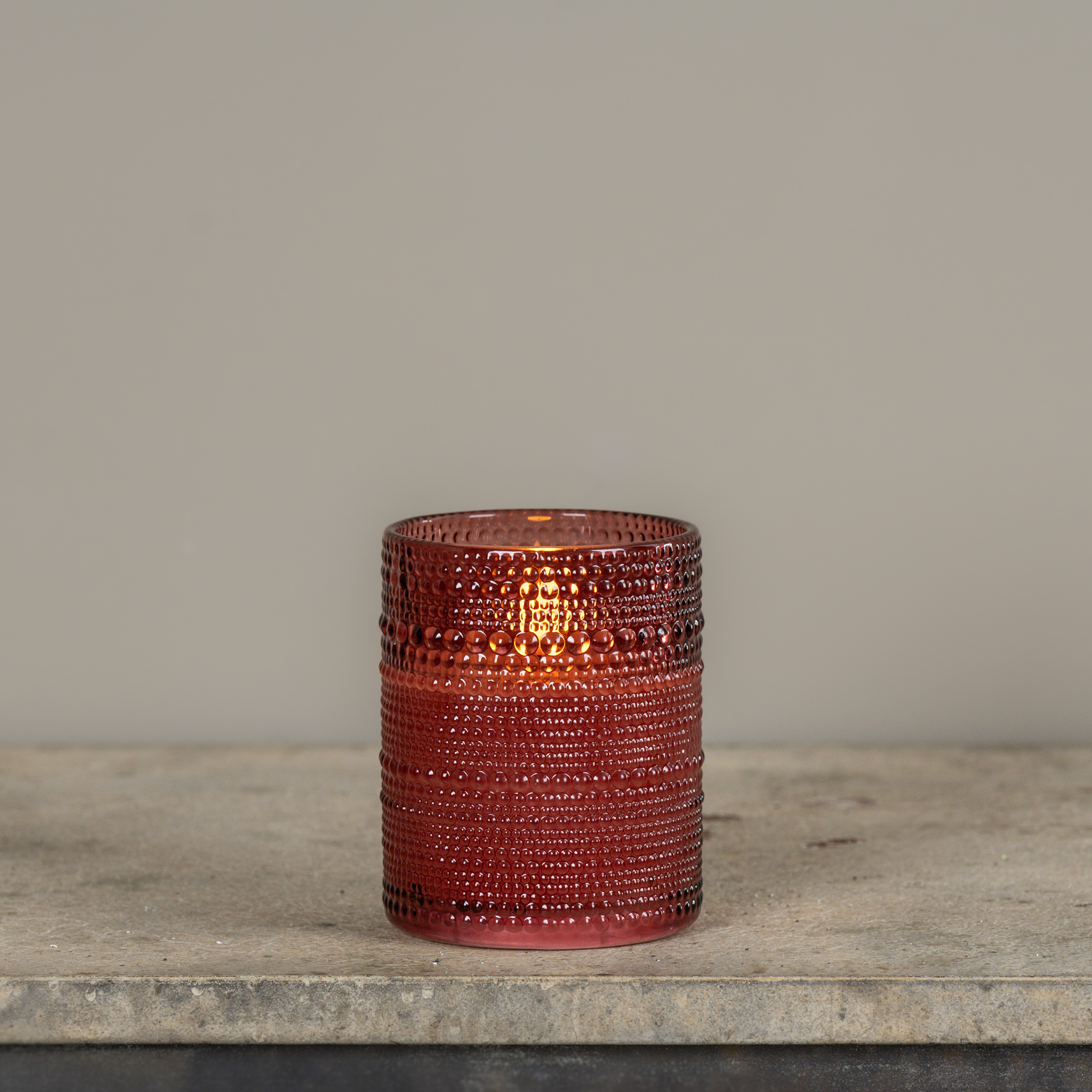 5" BURGUNDY DOTTED GLASS 3D FLAME CANDLE