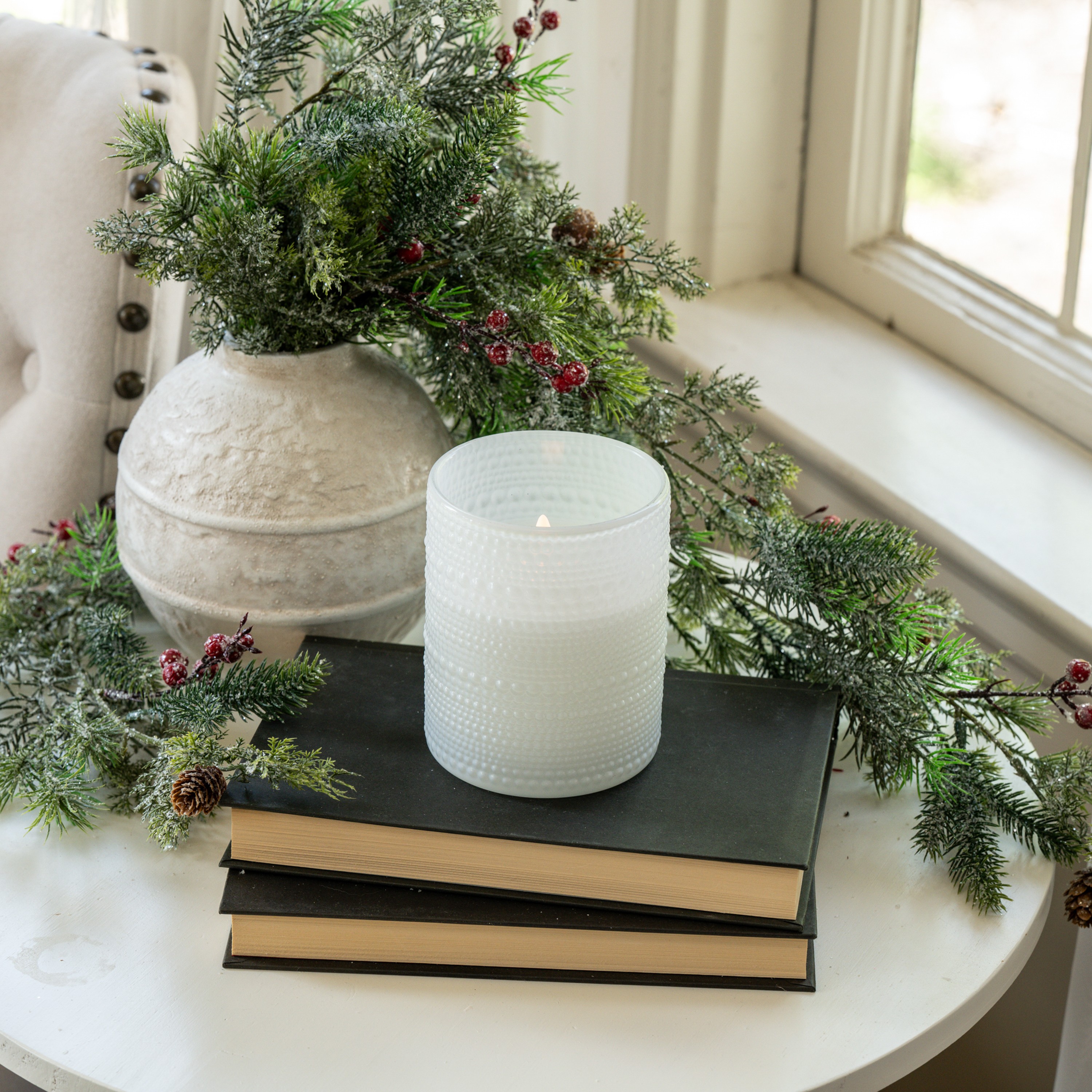 5" WHITE DOTTED GLASS 3D FLAME CANDLE