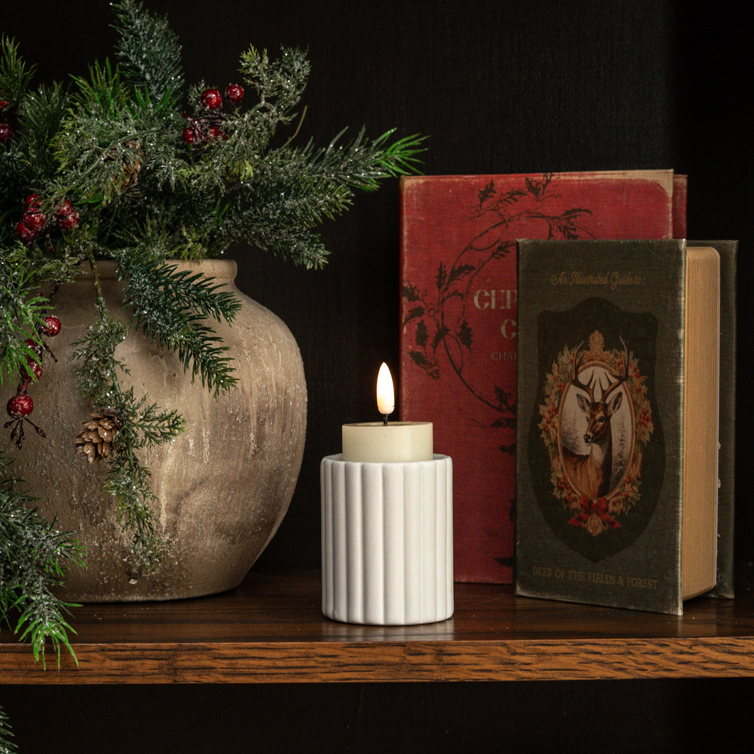 3" FLUTED CEMENT TEALIGHT CANDLE HOLDER