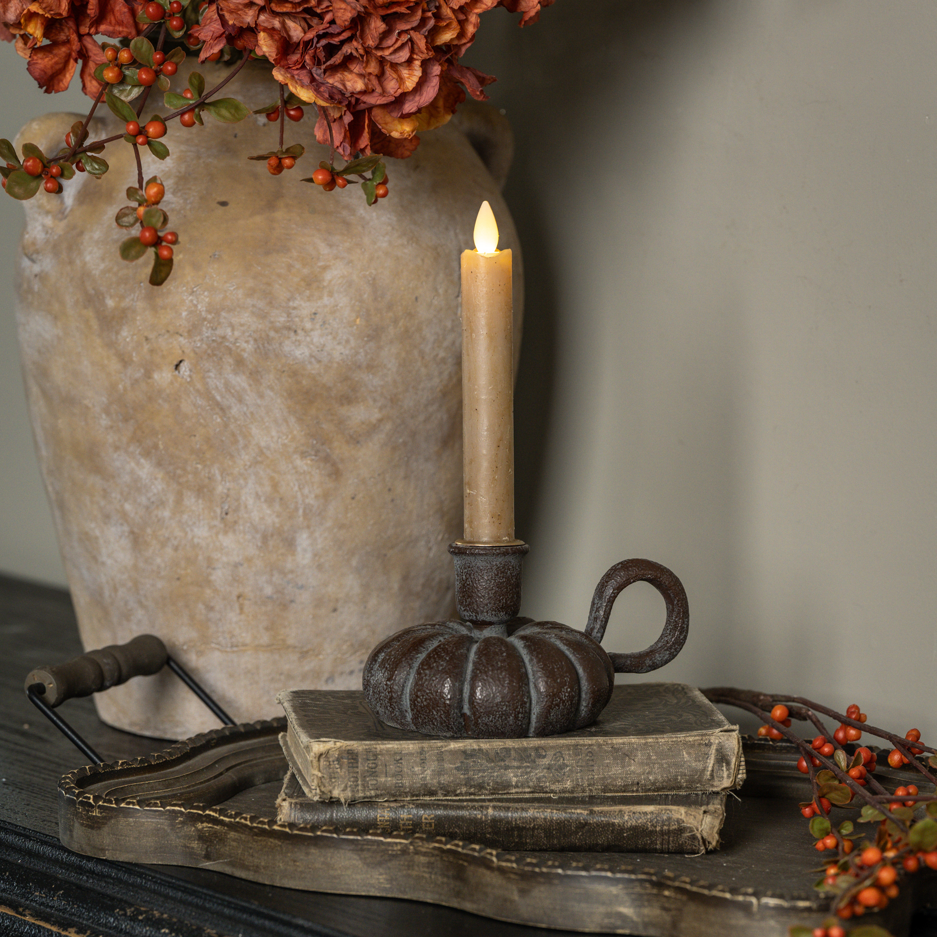 BROWN PUMPKIN TAPER CANDLE HOLDER