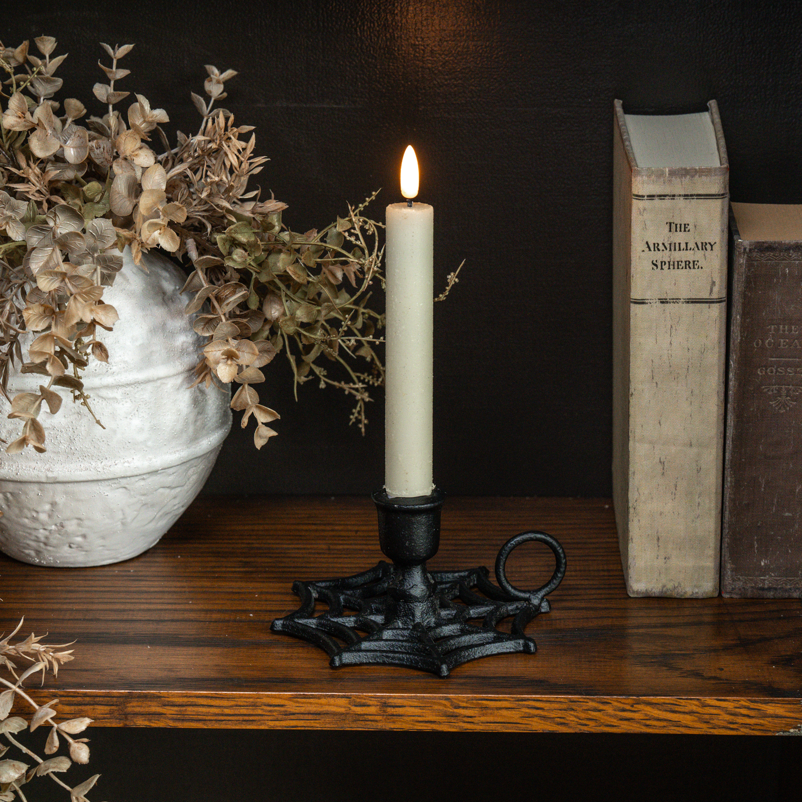 BLACK SPIDER WEB TAPER CANDLE HOLDER