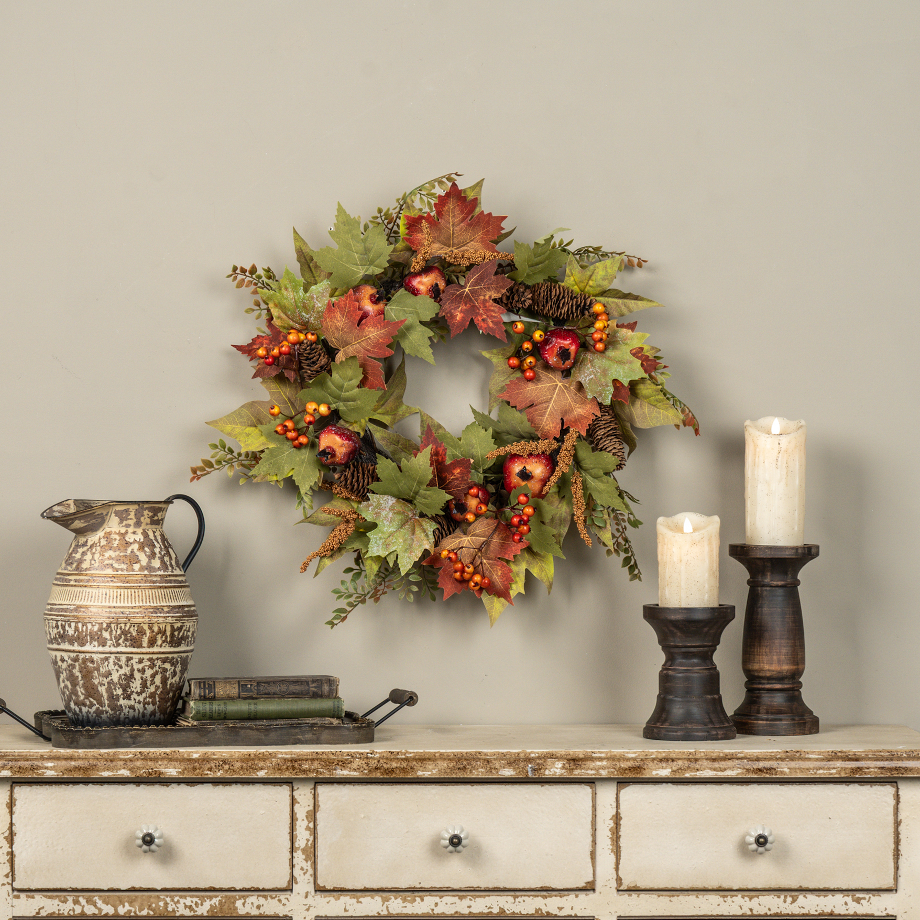 22" MAPLE LEAF & POMEGRANATE WREATH