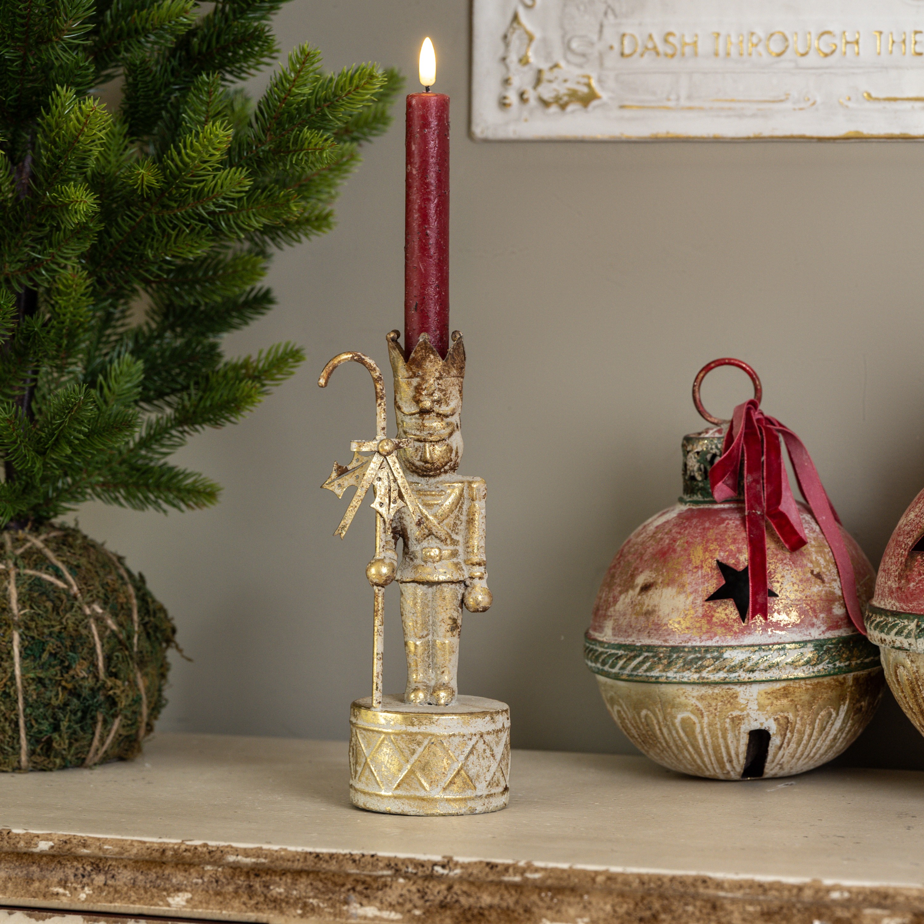 9.5" GOLD NUTCRACKER TAPER CANDLE HOLDER