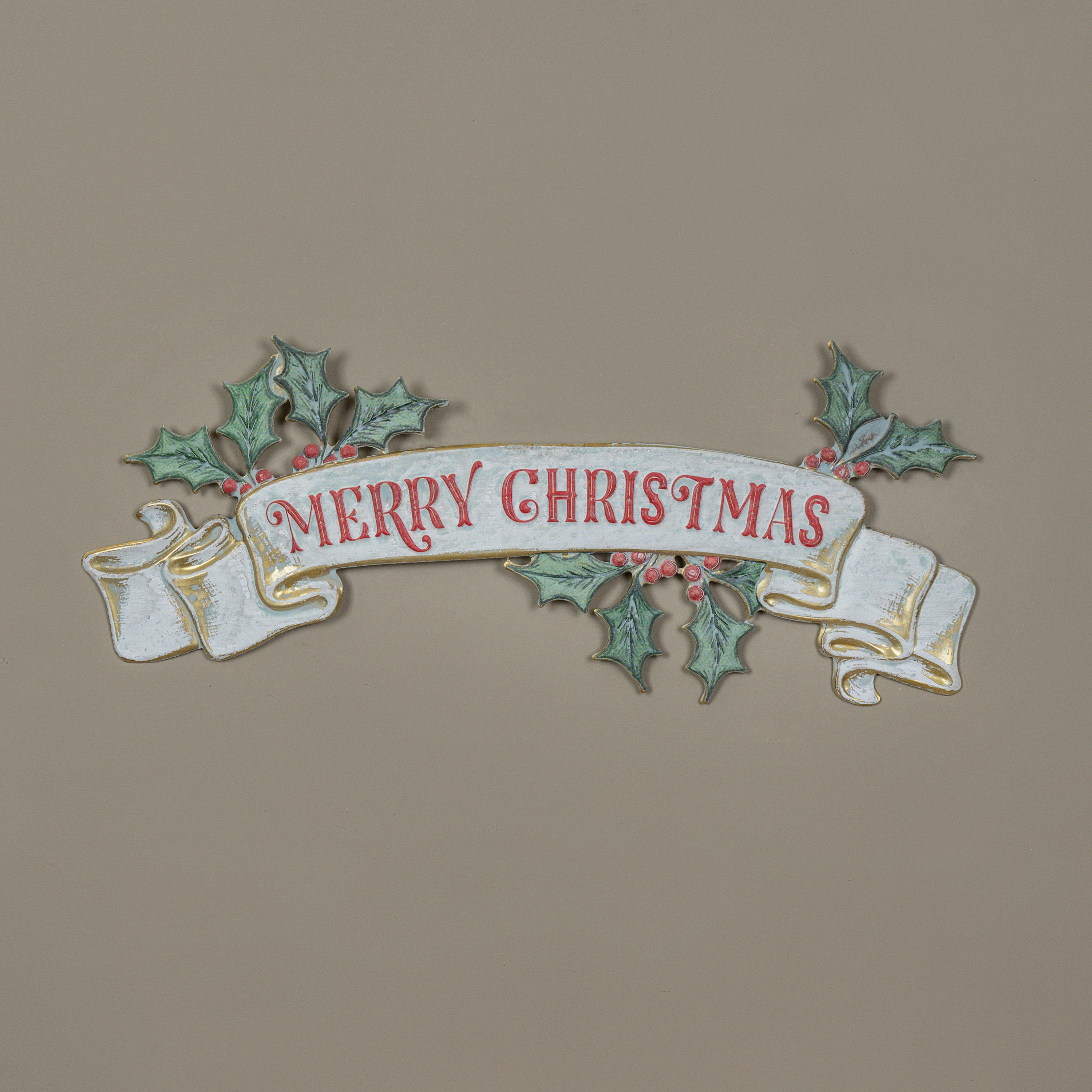 MERRY CHRISTMAS W/ HOLLY BANNER SIGN