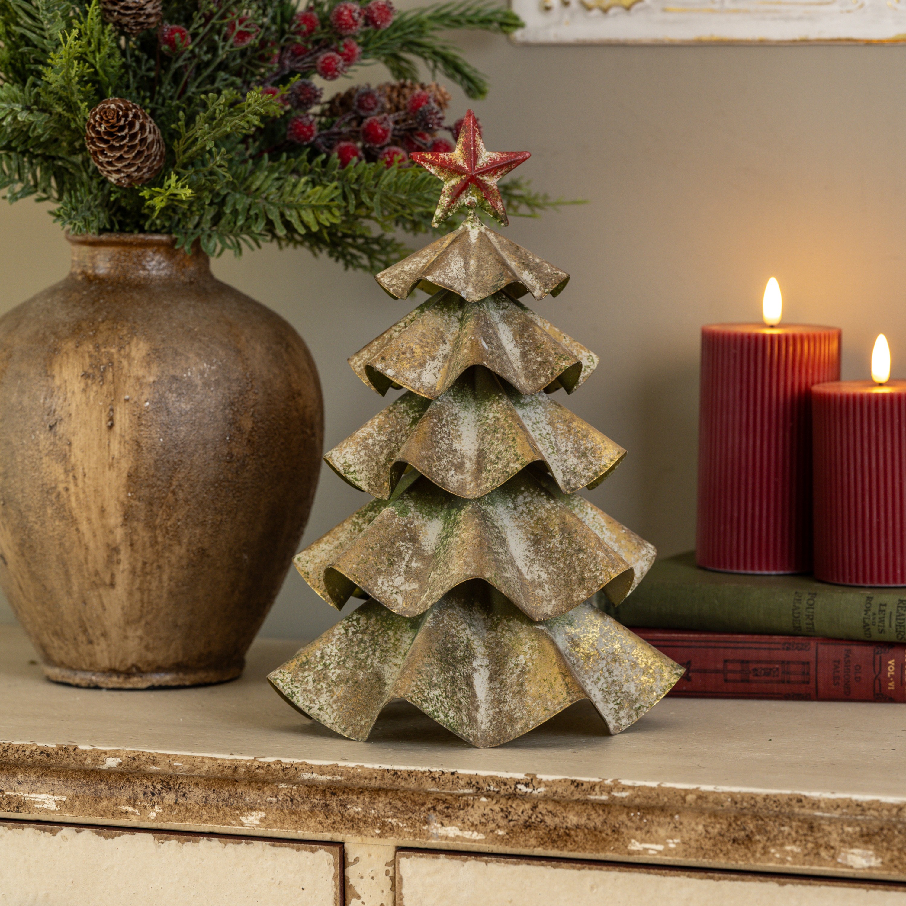 12.5" GOLD METAL TREE W/ RED STAR