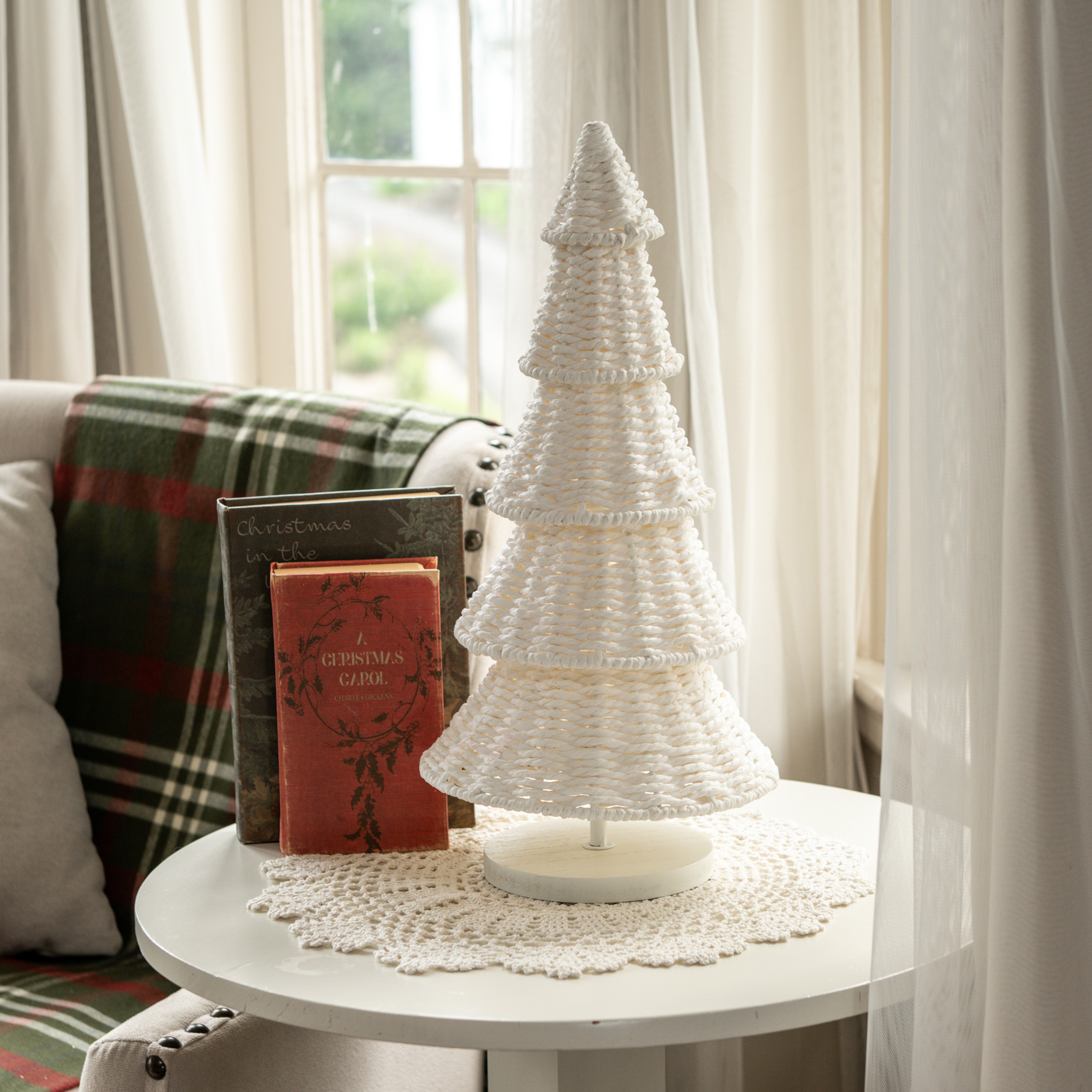 17.5" CREAM RATTAN TREE