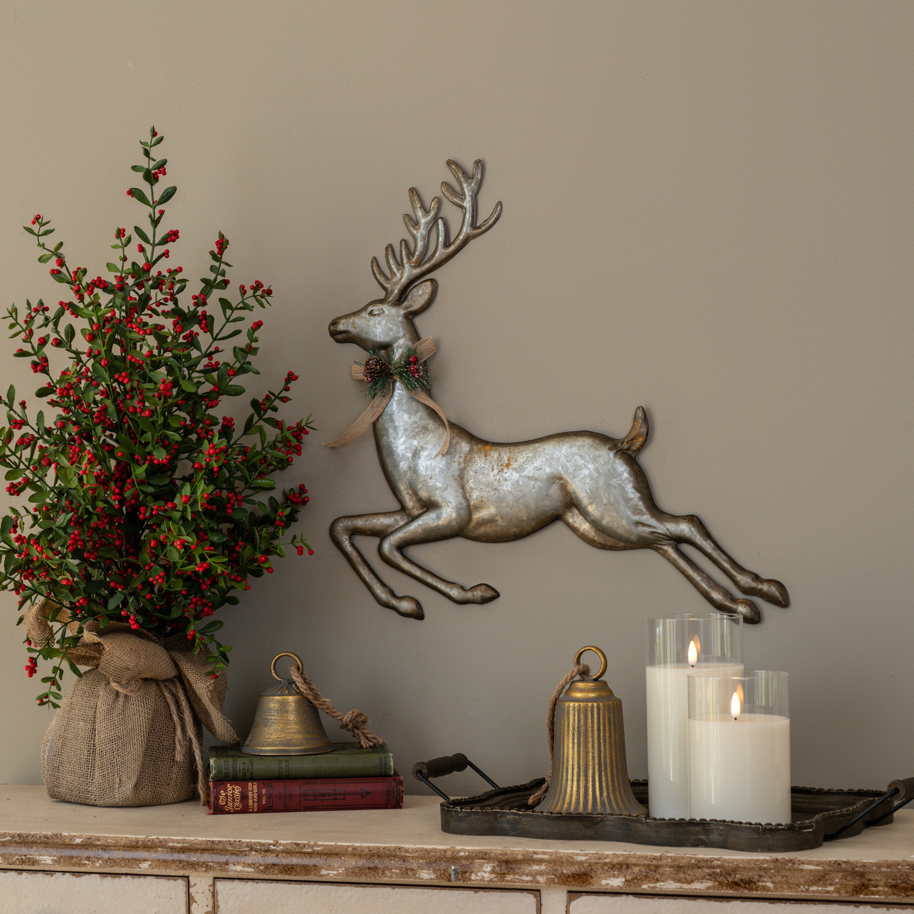 GALVANIZED PRANCING WALL REINDEER