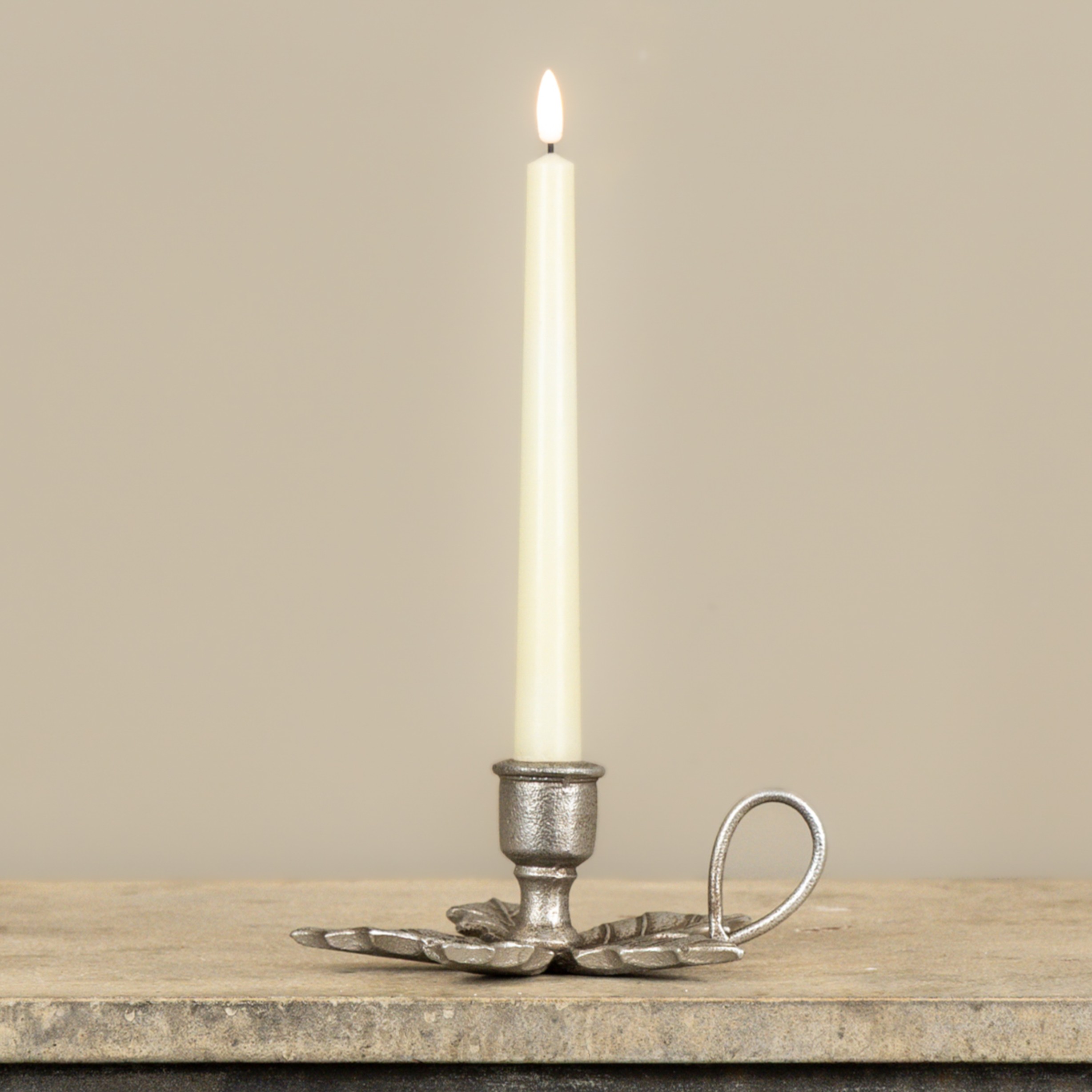 PEWTER HOLLY TAPER CANDLE HOLDER