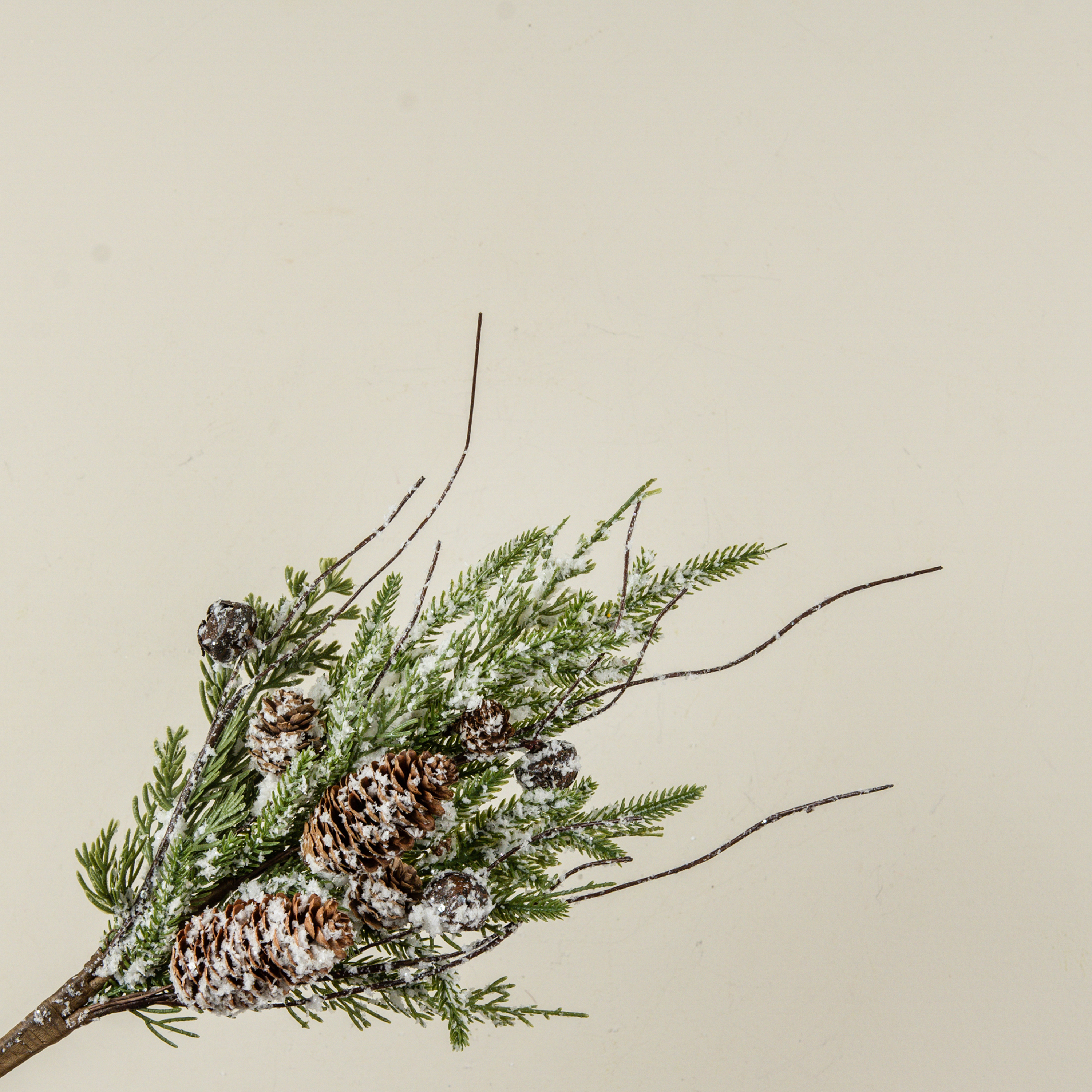 18" SNOWY PINE, BELLS & PINECONES PICK