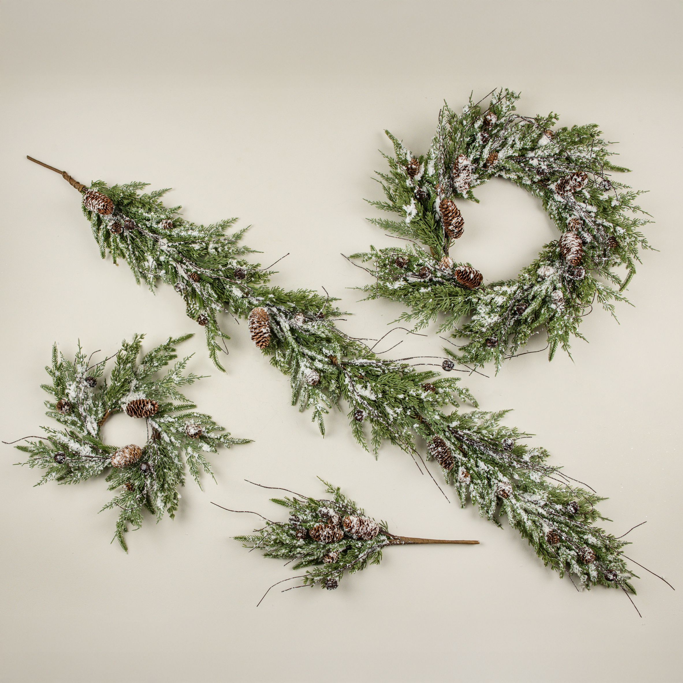 16" SNOWY PINE, BELLS & PINECONES CANDLE RING