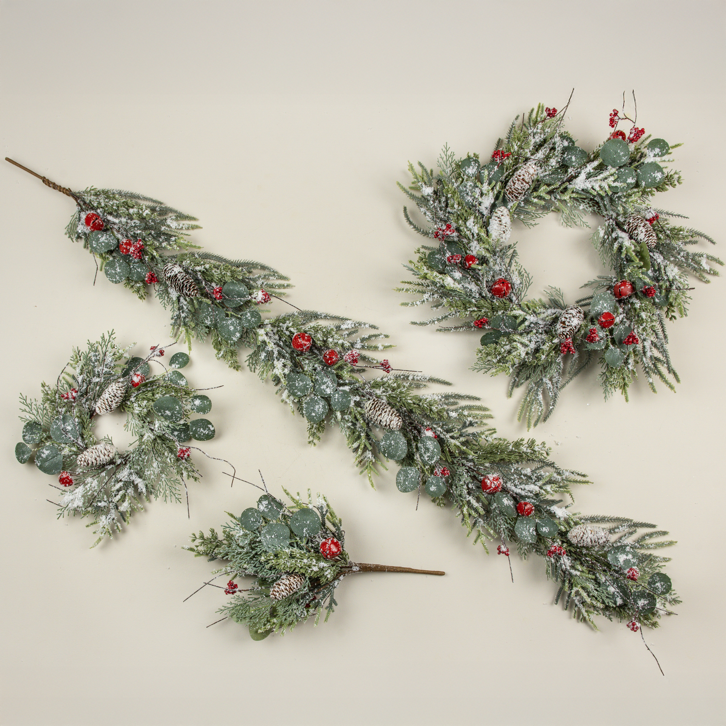 5' SNOWY PINE & CEDAR W/ BELLS & BERRIES GARLAND