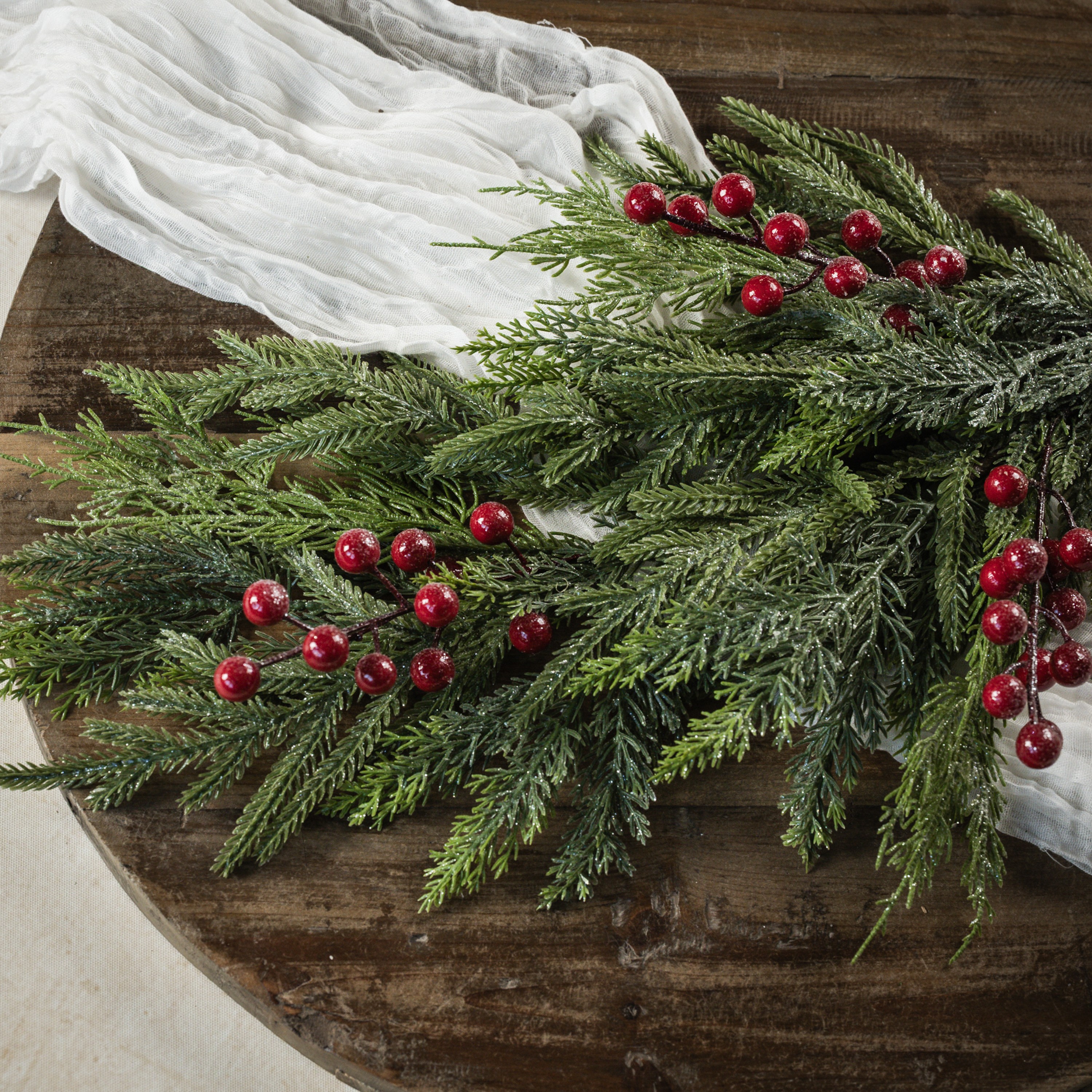 28" GLITTERED PINE & RED BERRY SPRAY