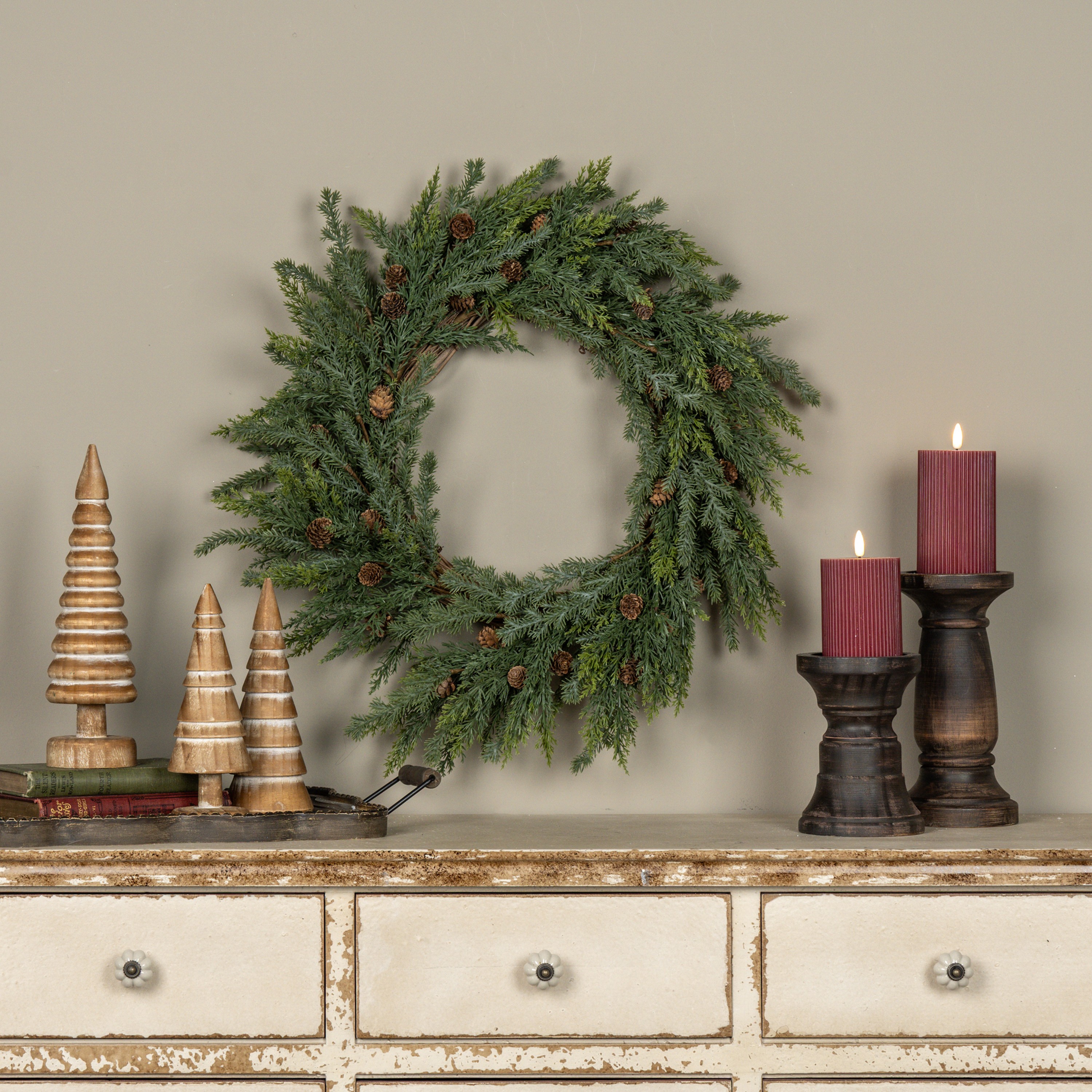 22" JUNIPER & PINECONE WREATH