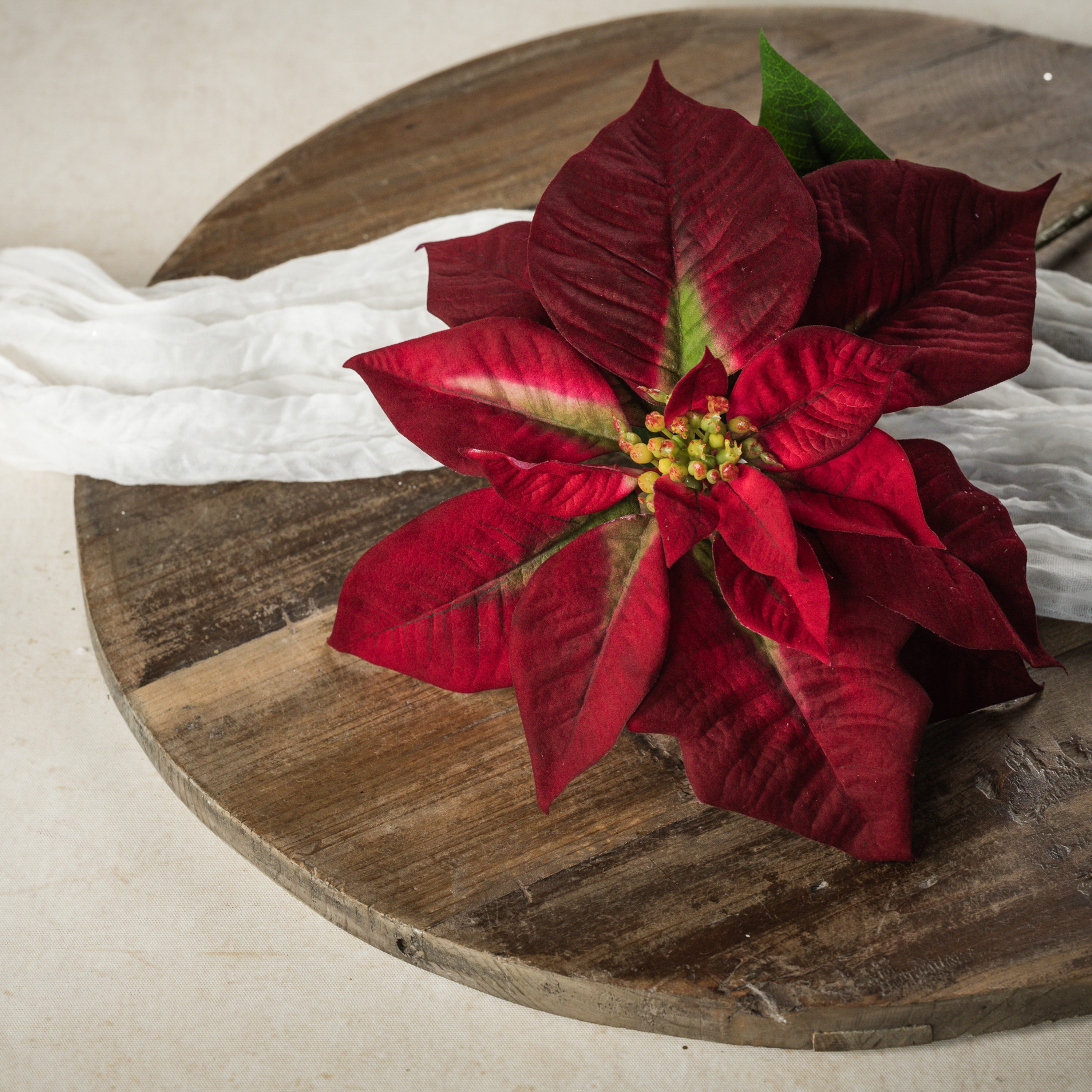28" BURGUNDY POINSETTIA STEM