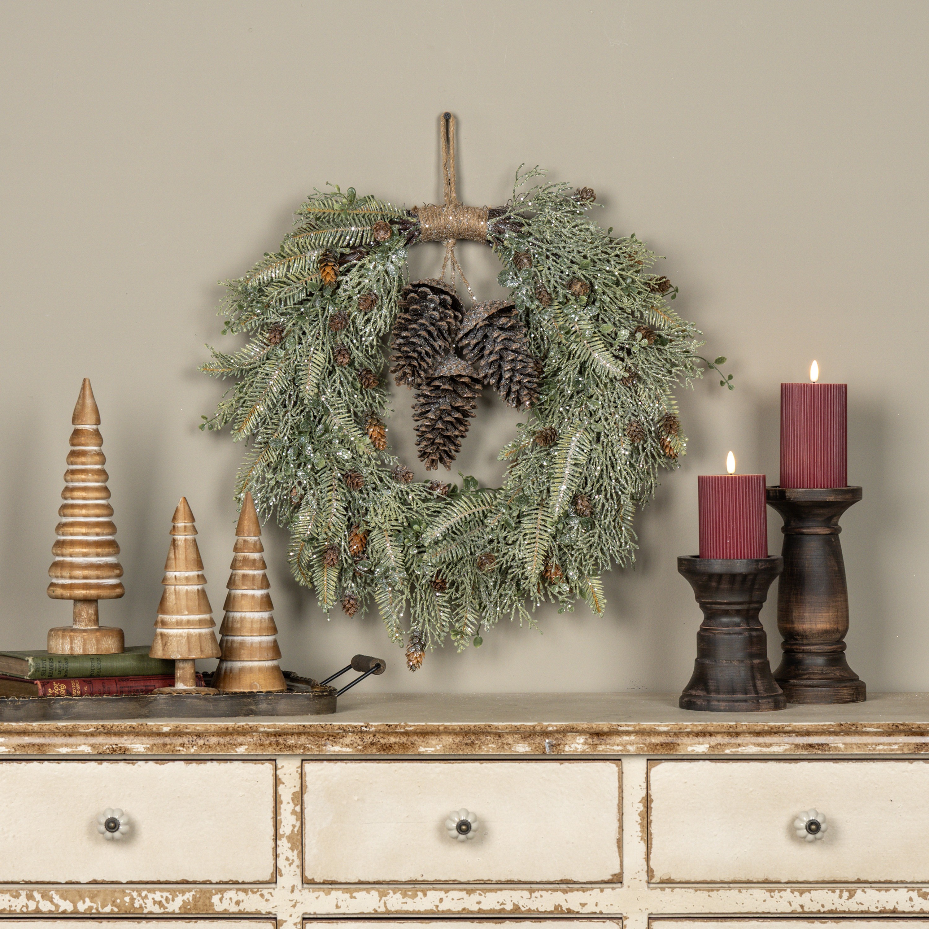 20" CEDAR & MIXED PINE HANGING WREATH