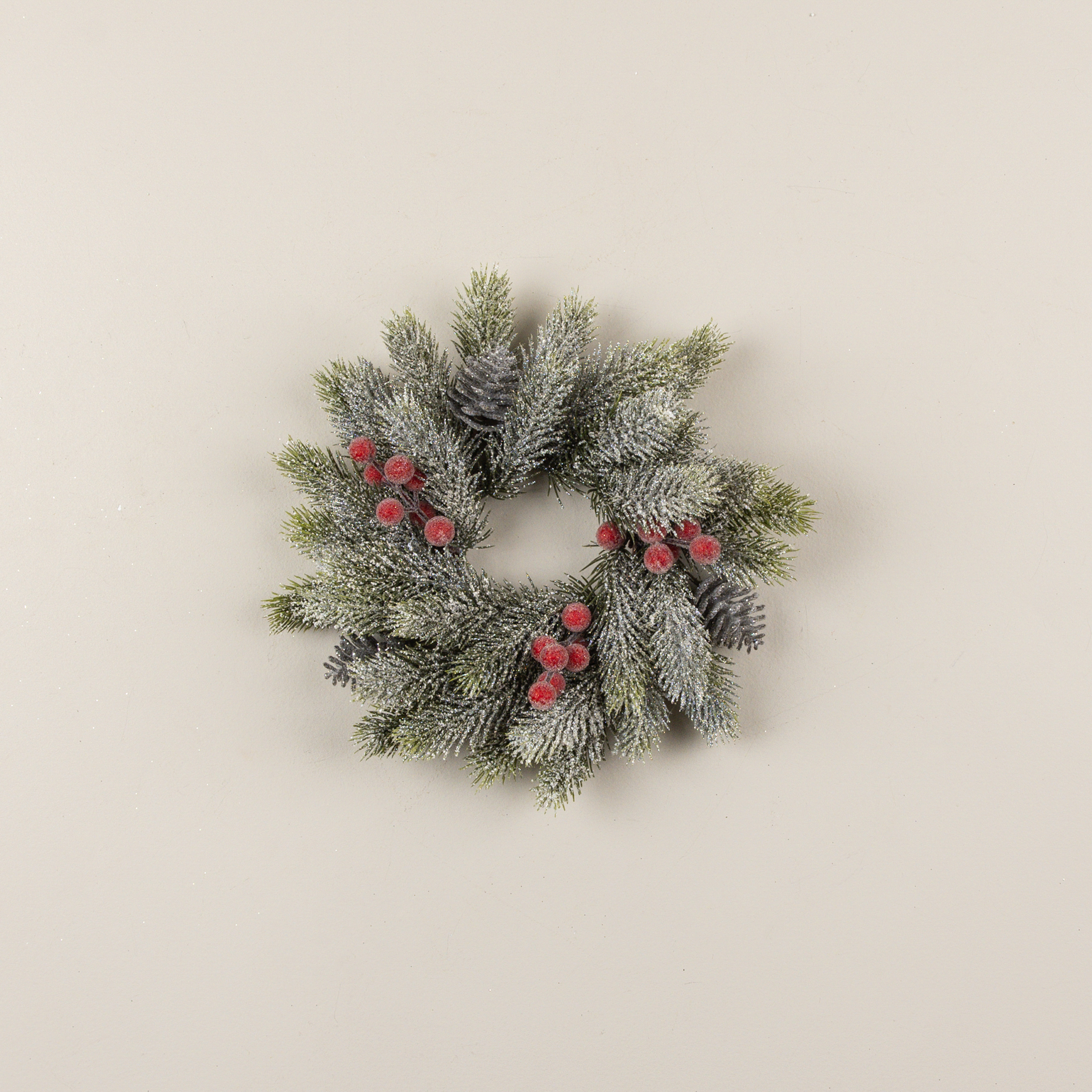 13" FROSTED PINE & BERRY CANDLE RING