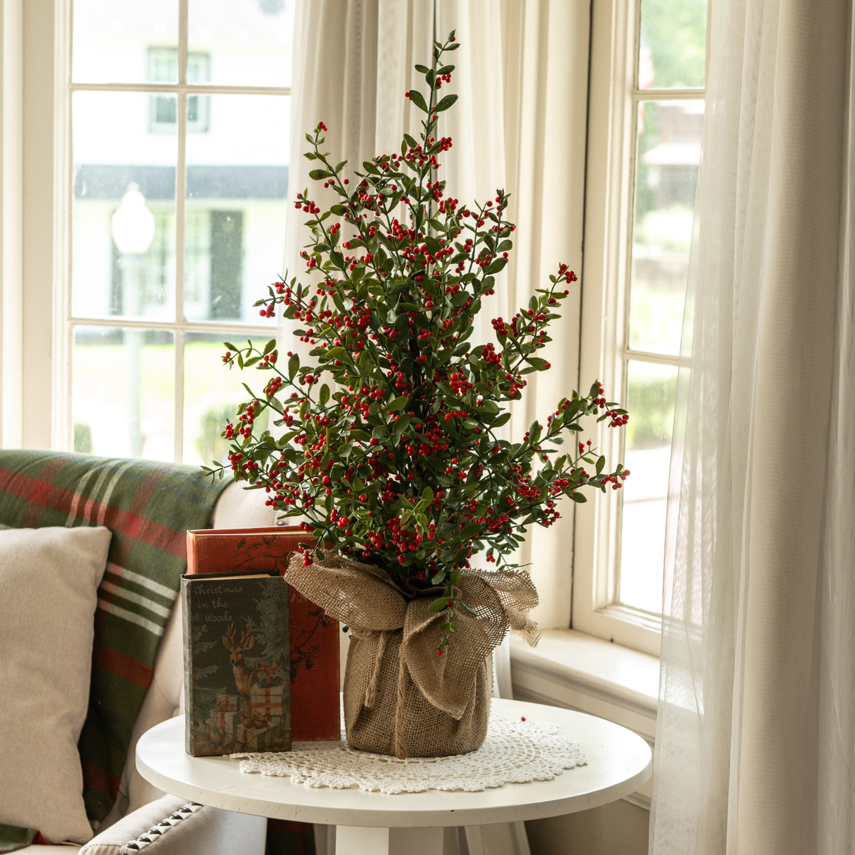 28" RUSCUS & BERRY TREE W/ BURLAP BASE