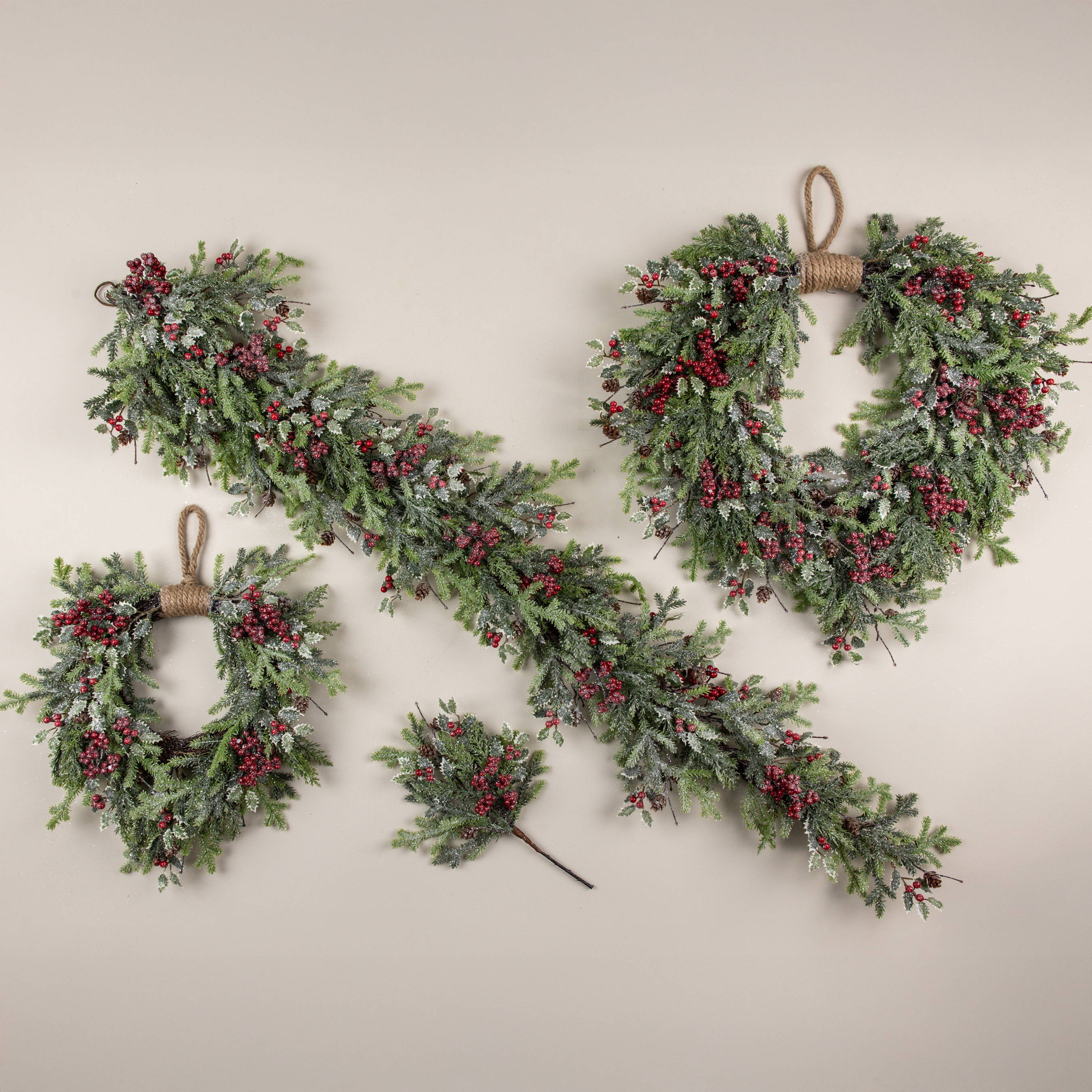 5' GLITTERED PINE, CYPRESS & HOLLY GARLAND