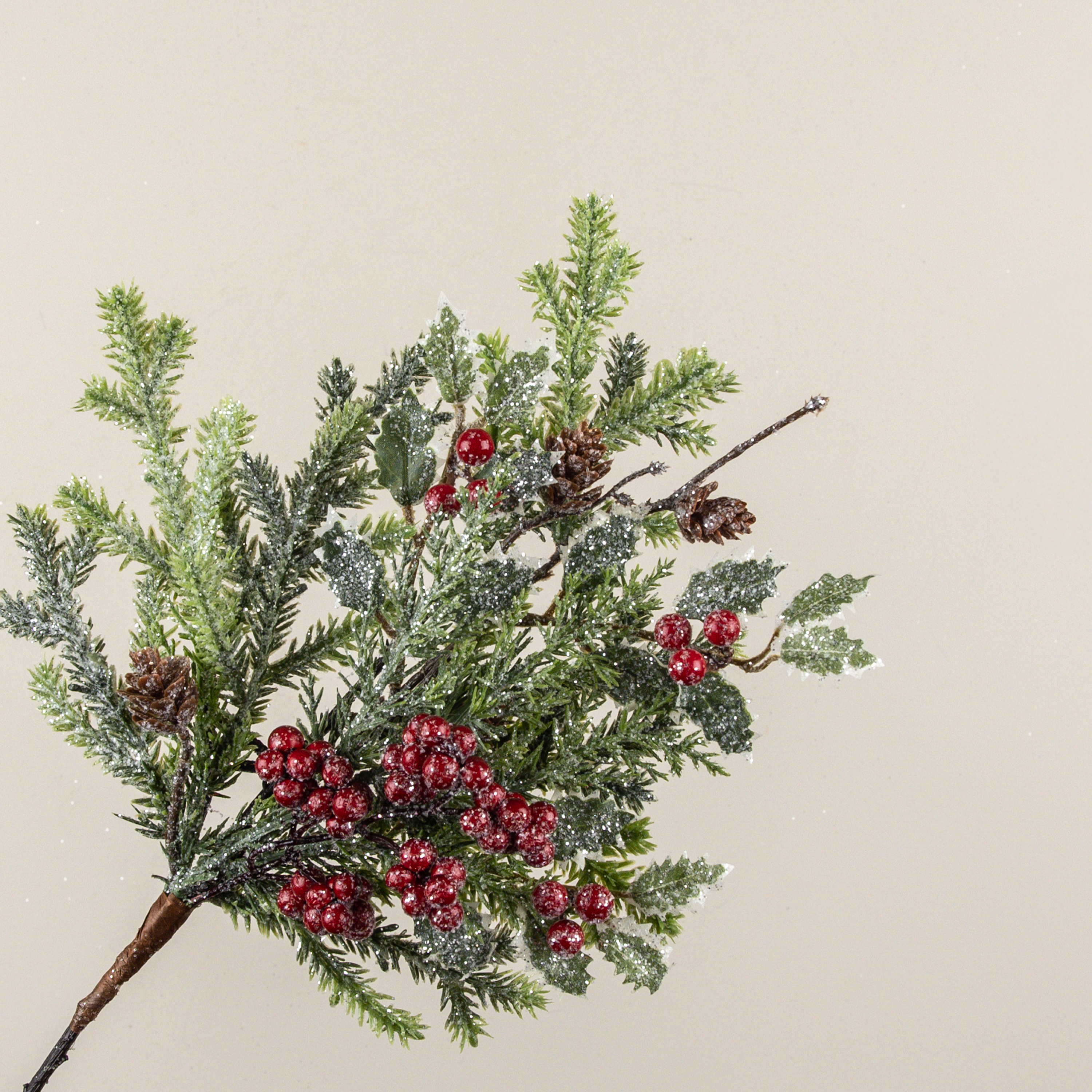 15" GLITTERED PINE, CYPRESS & HOLLY PICK