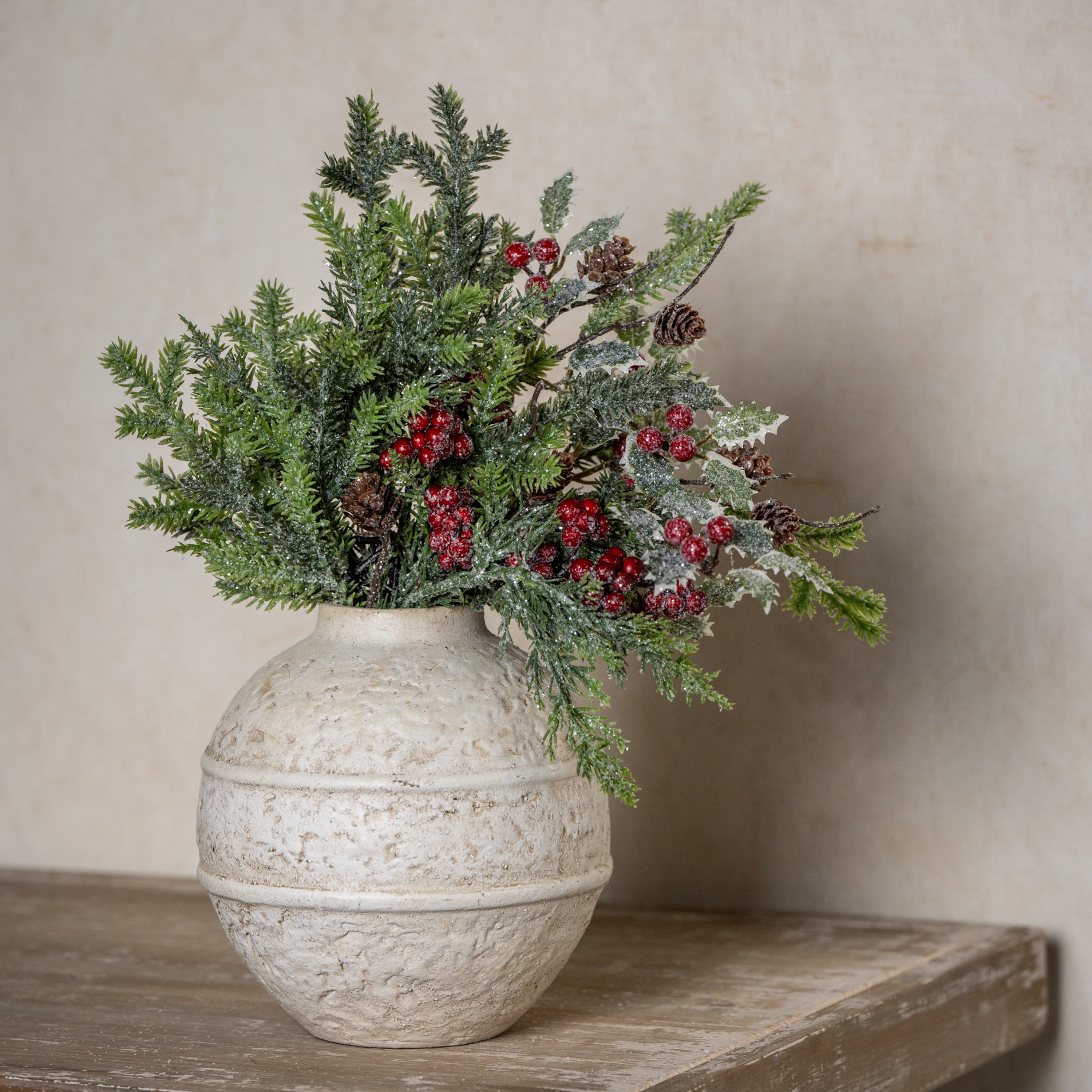 15" GLITTERED PINE, CYPRESS & HOLLY PICK