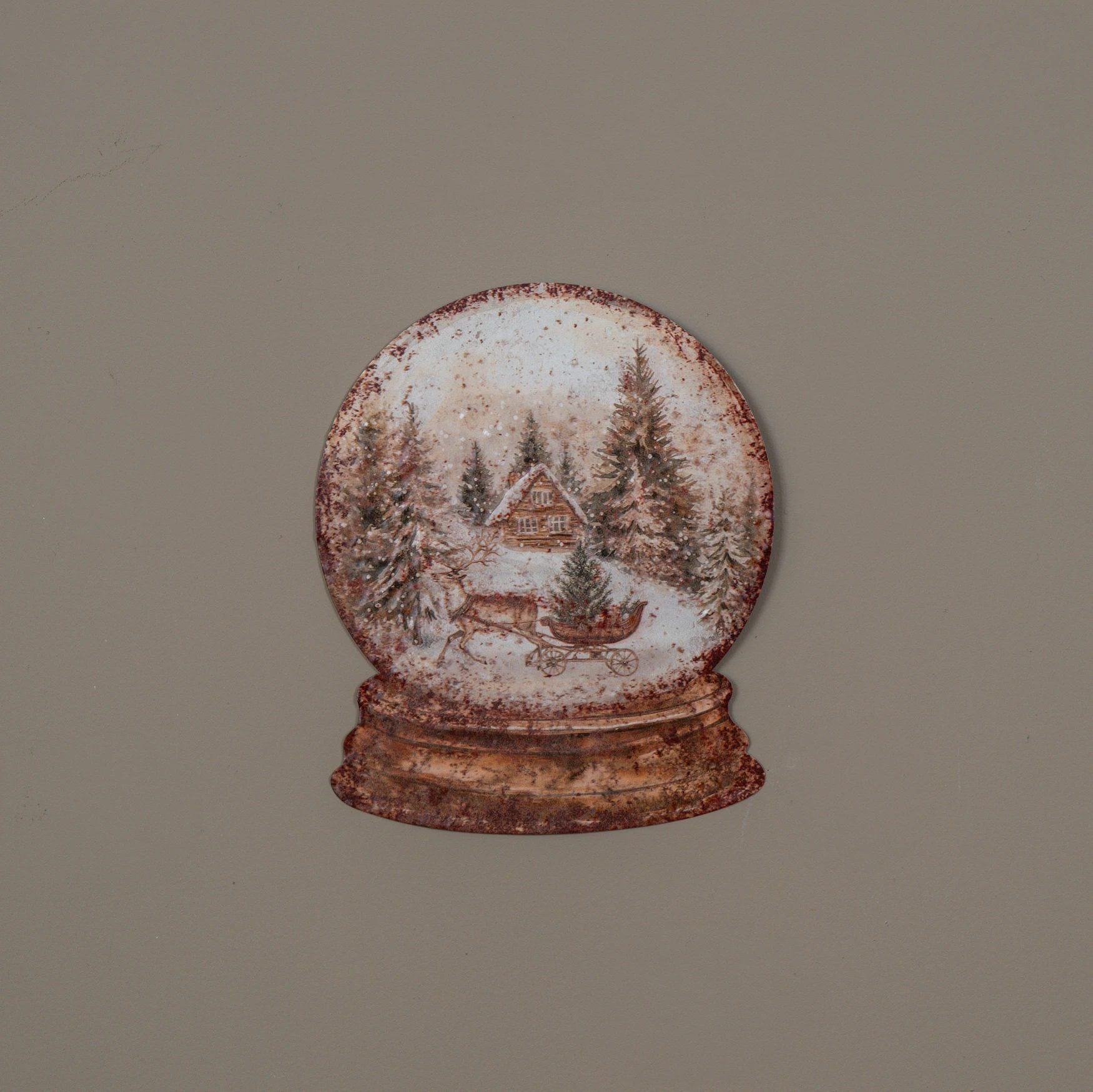 11.25" CABIN & SLED SNOW GLOBE METAL SIGN