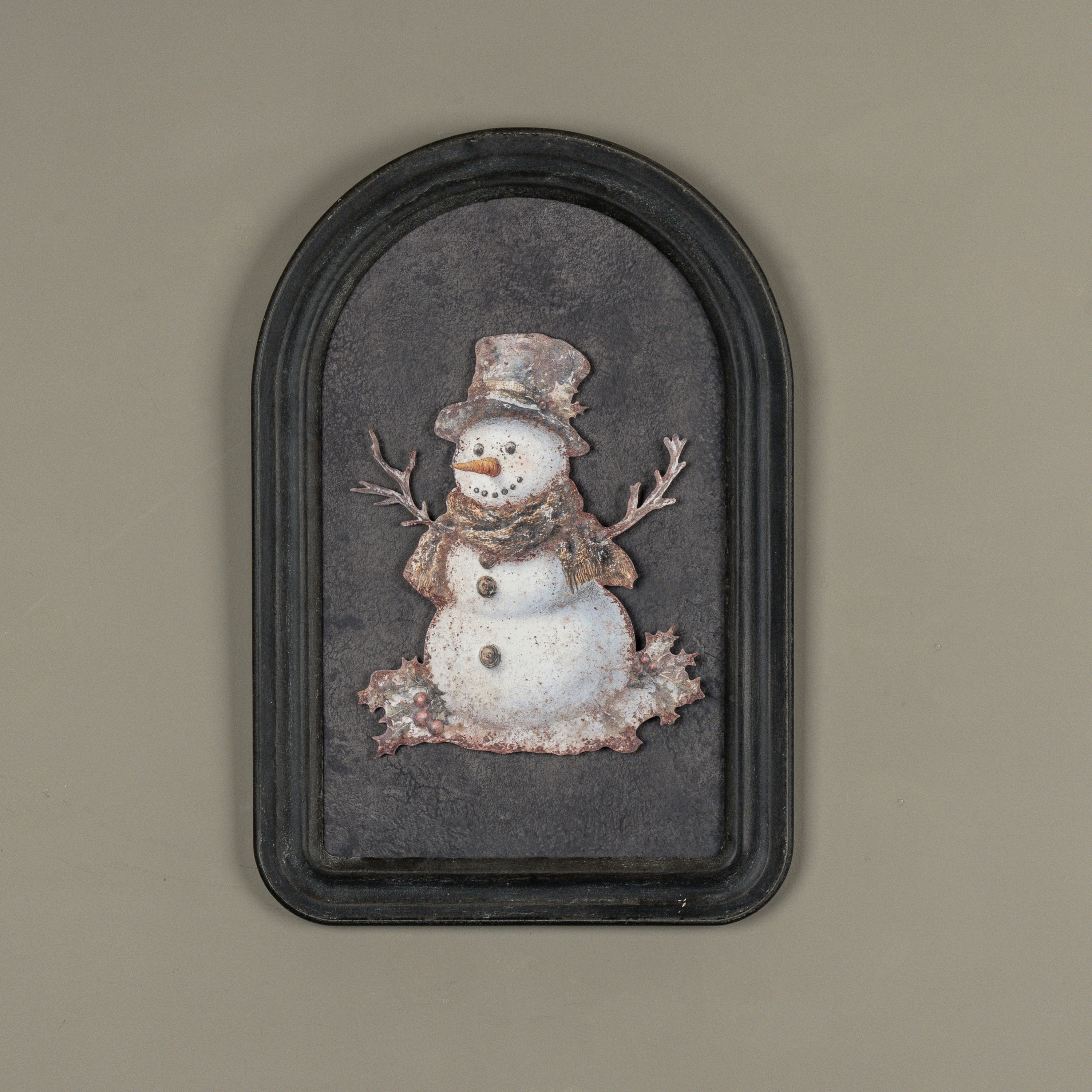12" HOLLY SNOWMAN METAL SIGN