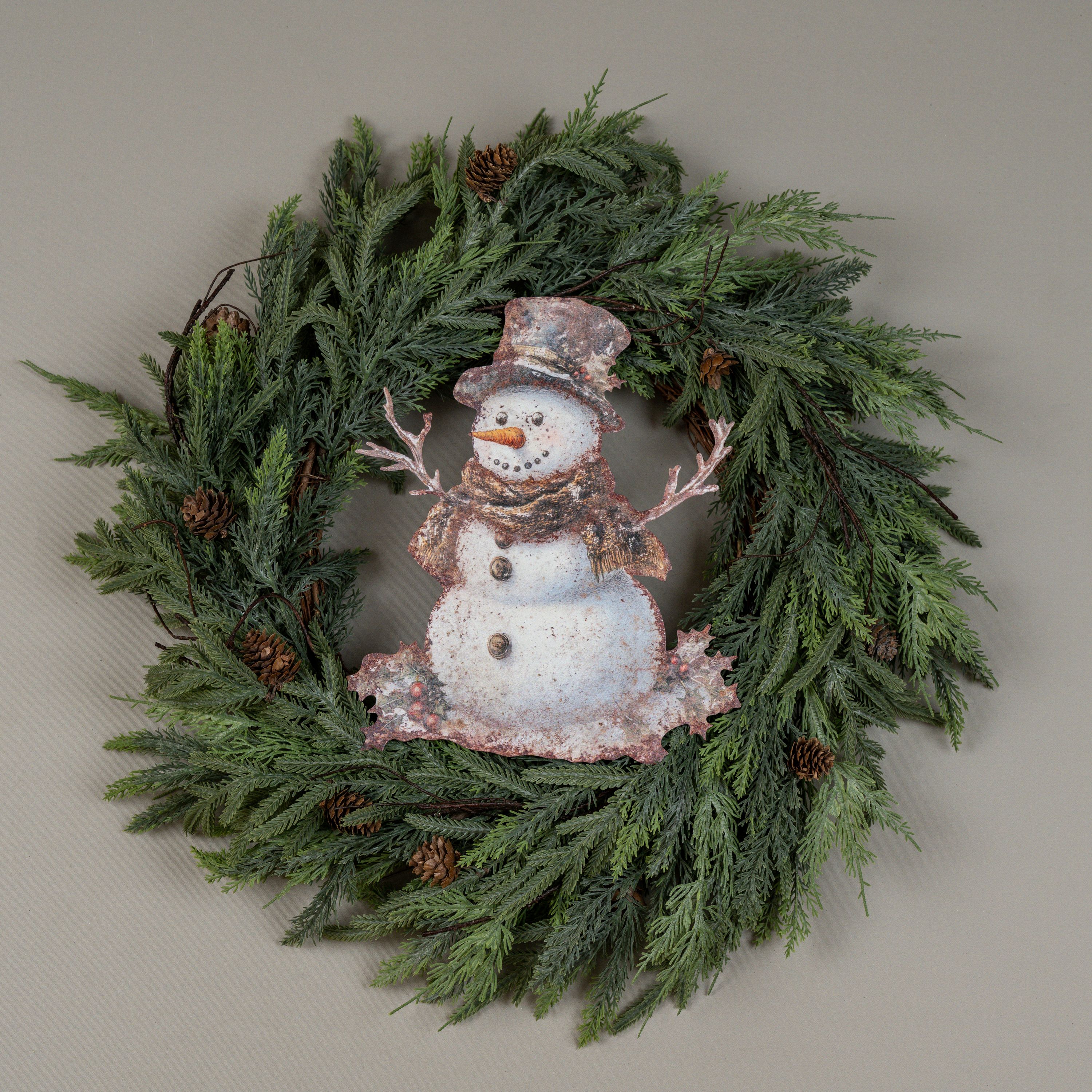 12" HOLLY SNOWMAN METAL SIGN
