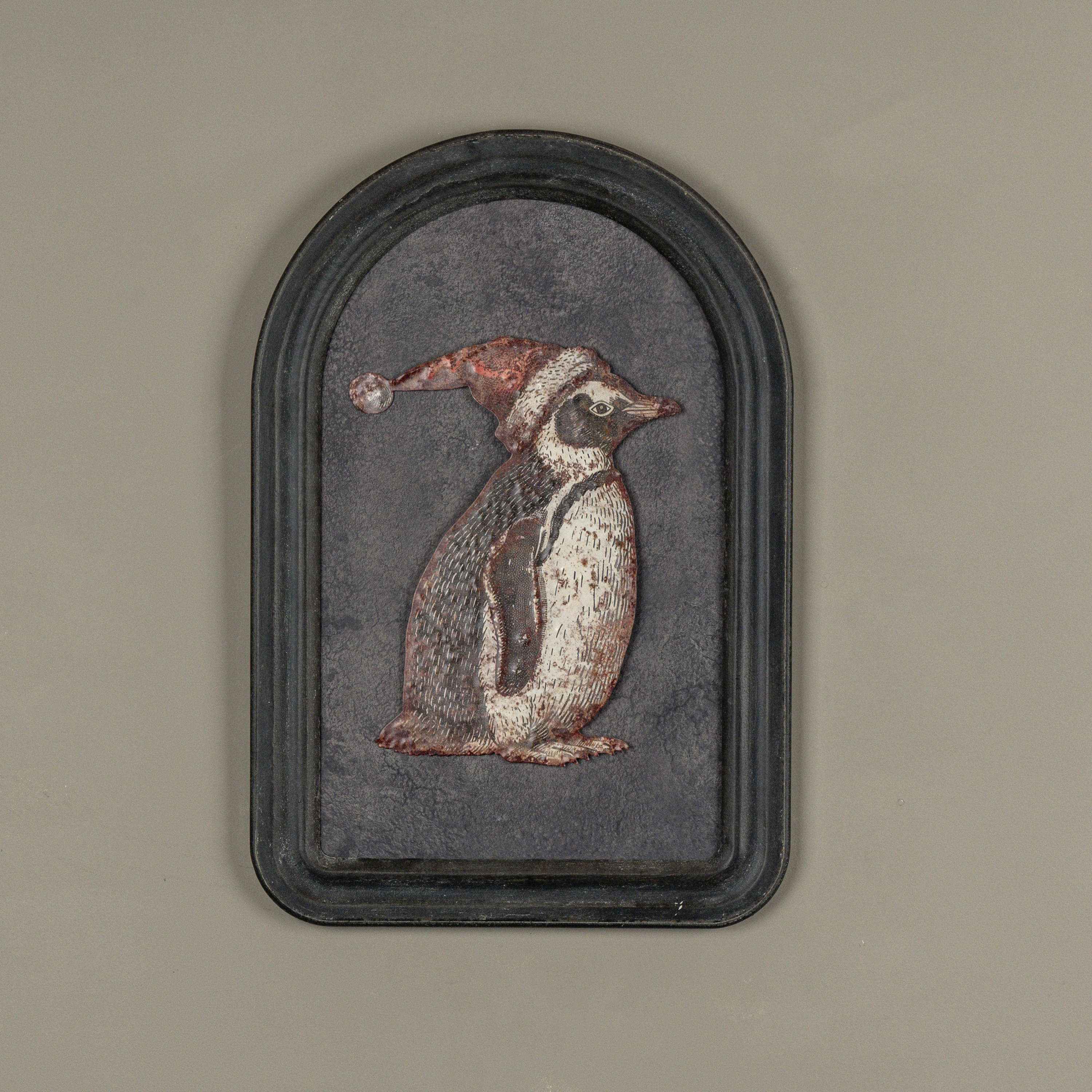 12" SANTA HAT PENGUIN METAL SIGN