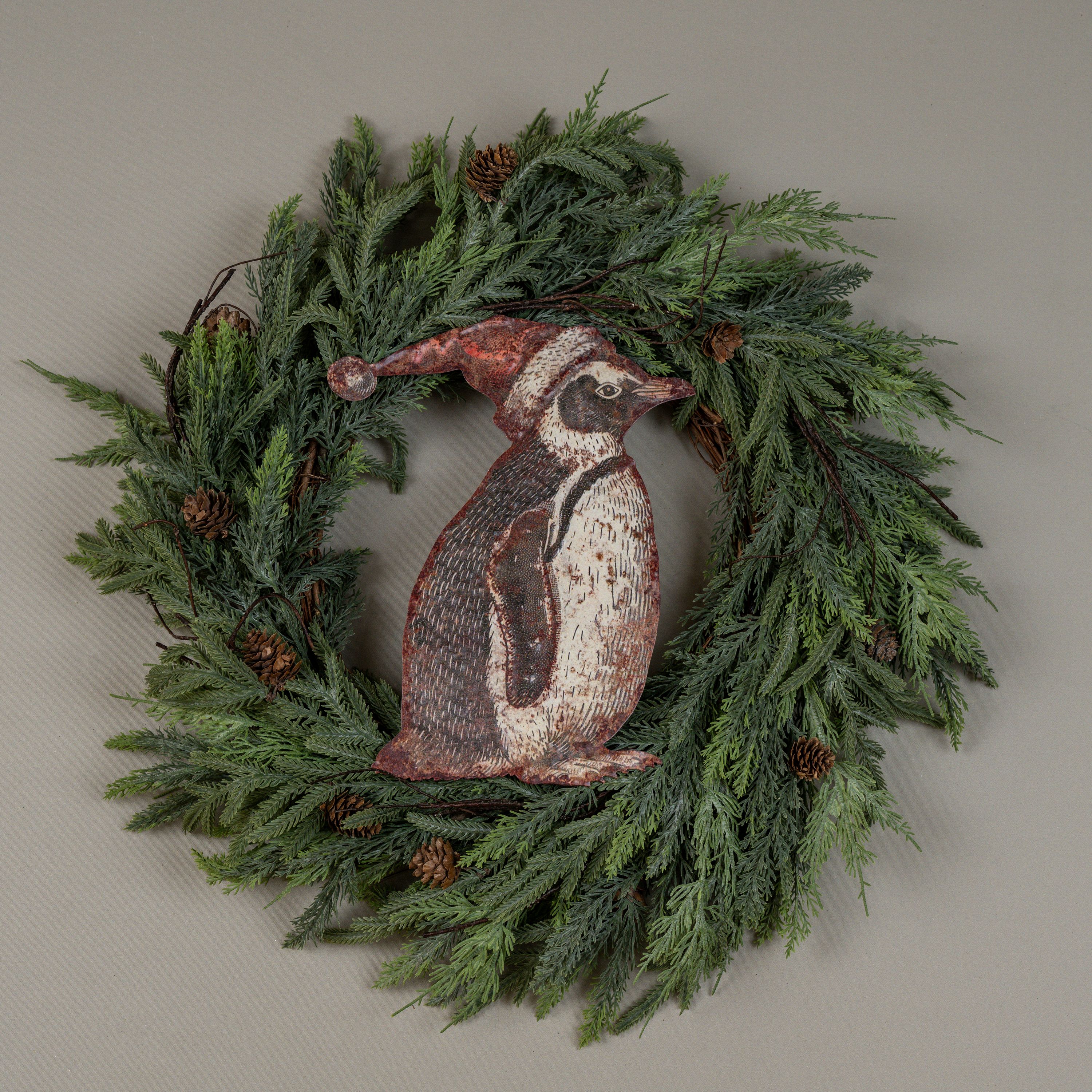 12" SANTA HAT PENGUIN METAL SIGN
