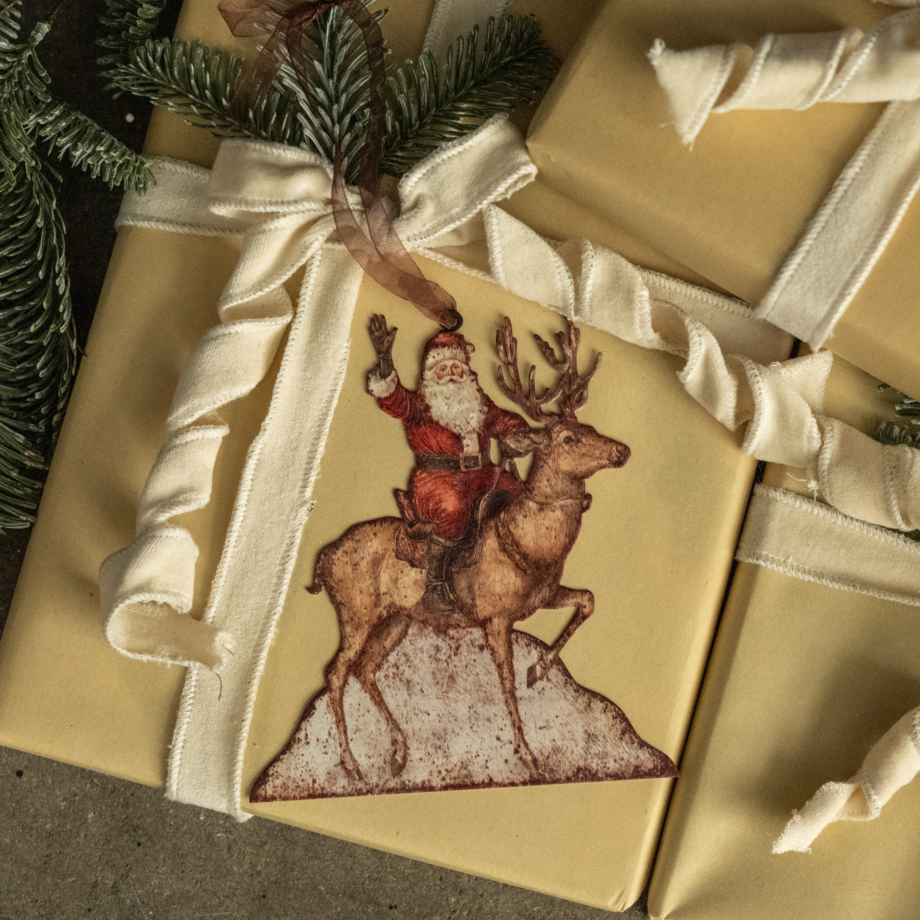 6.5" SANTA ON REINDEER METAL ORNAMENT