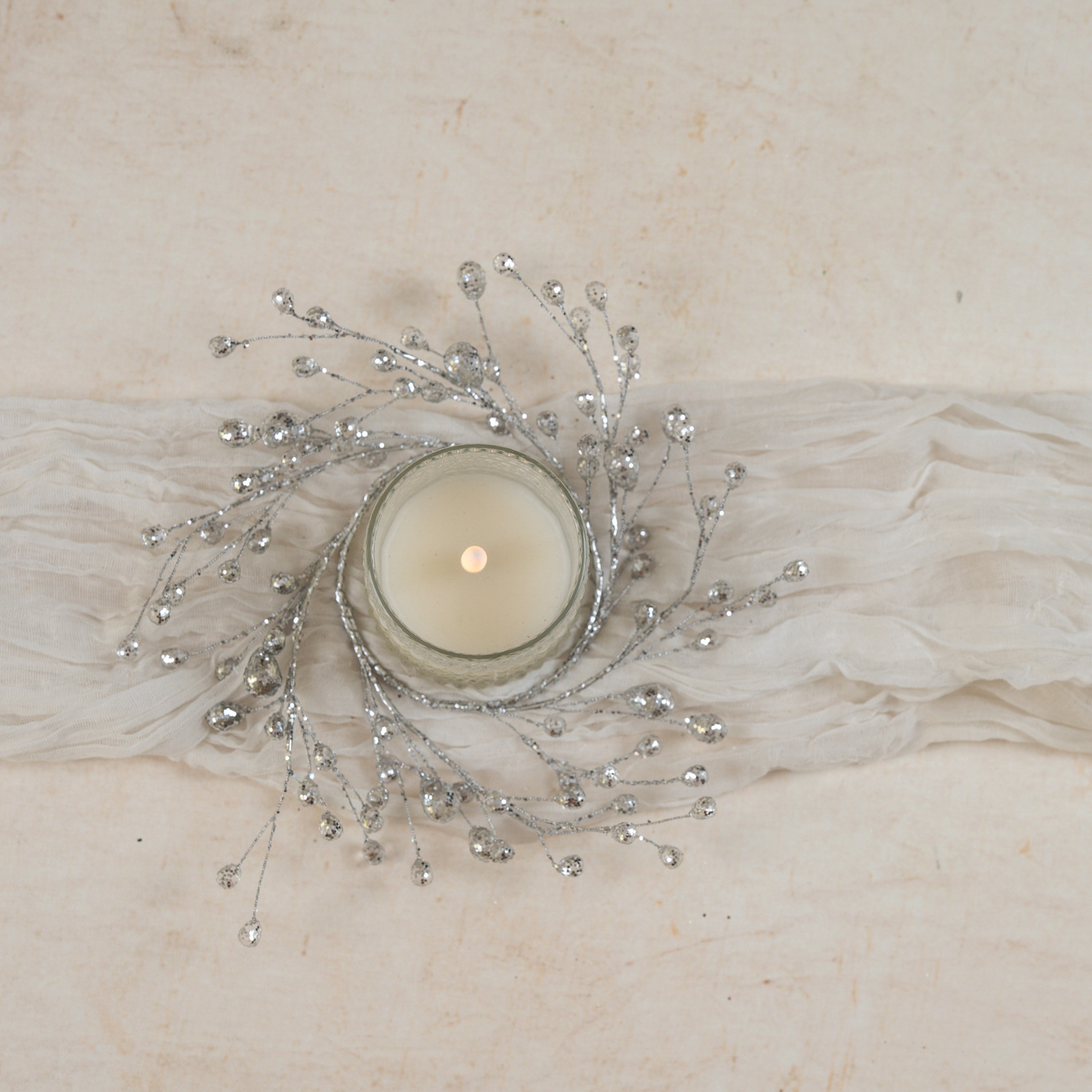 6.5" SILVER CRYSTAL CANDLE RING