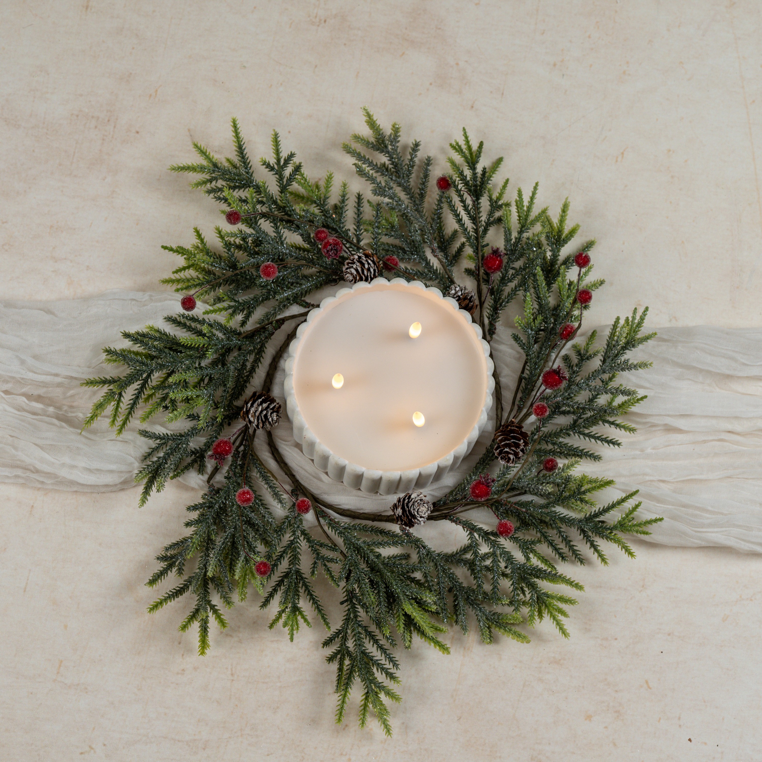 14" MOUNTAIN PINE W/ ICED BERRIES CANDLE RING